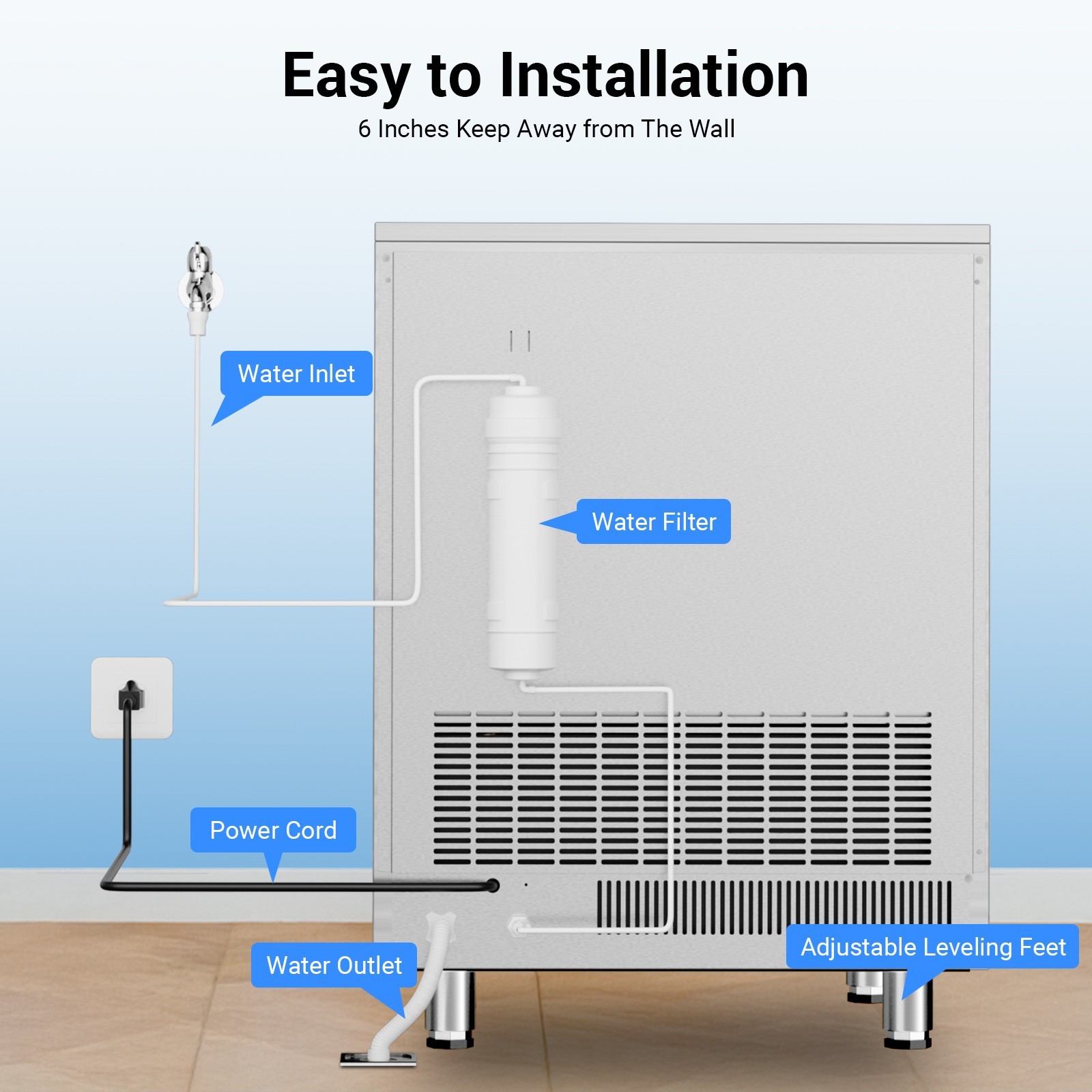 Commercial Ice Maker Machine 450LBS/24H Under Counter Ice Machine 120LBS Storage