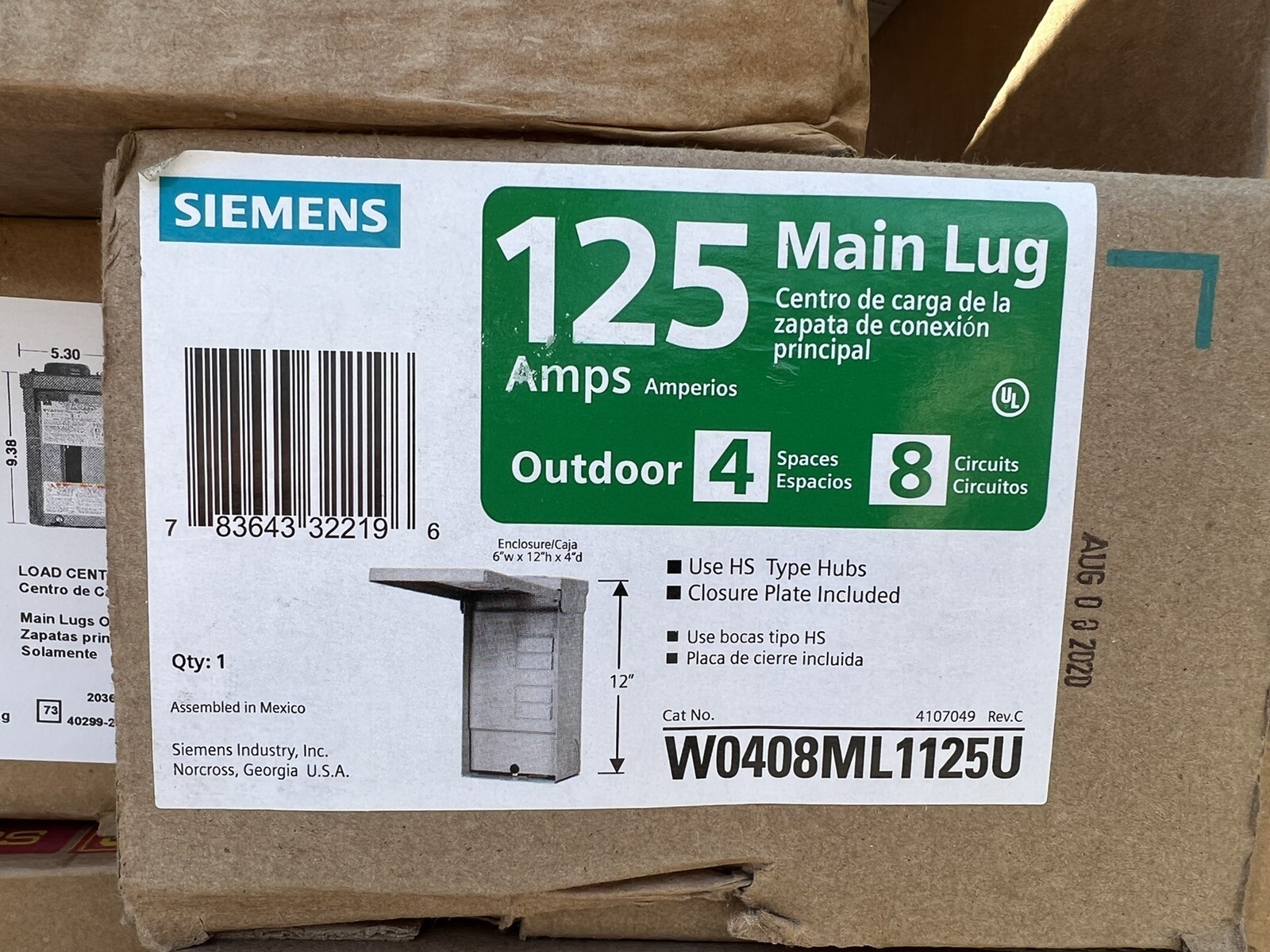 W0408ML1125U Siemens 125A Main Lug Circuit Breaker Panel