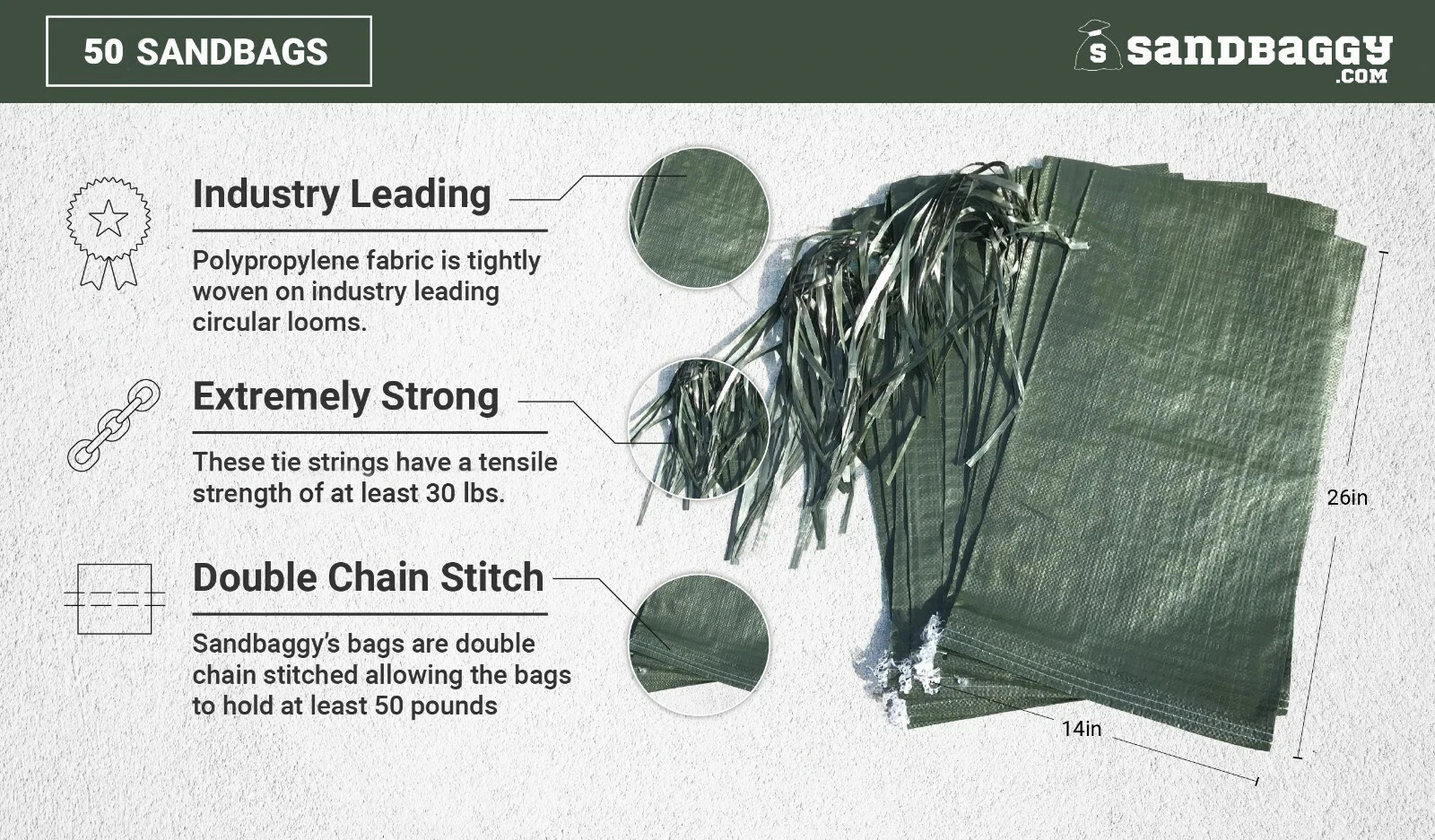 50 Green Empty Sandbags For Sale 14×26 Sandbag Sand Bags Bag Poly