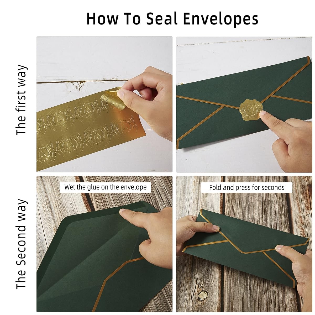 100 Pack #10 Business Envelopes with Gold Stickers, Dark Green