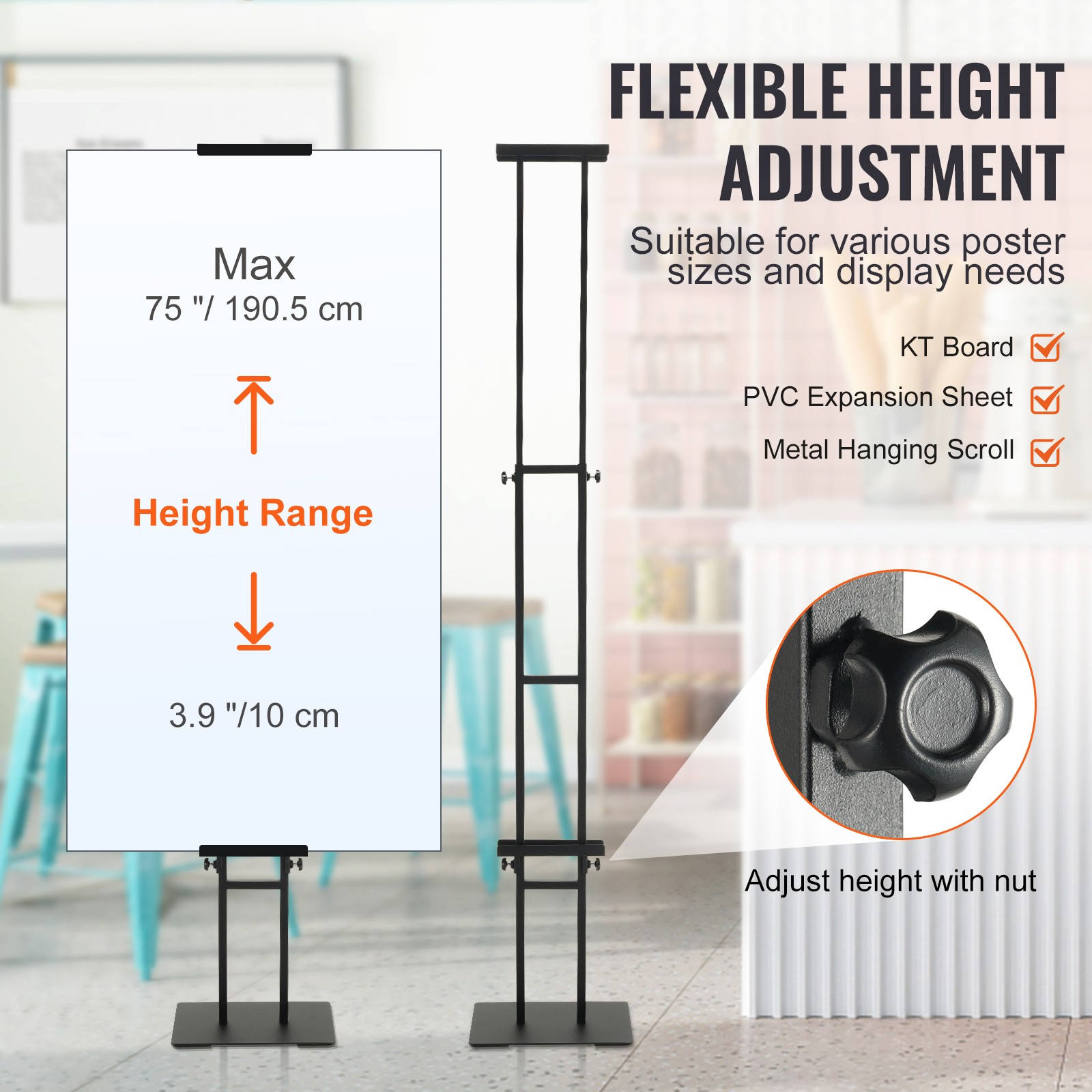 VEVOR Poster Stand Floor Standing Sign Holder 75″ Adjustable Height Double-Sided