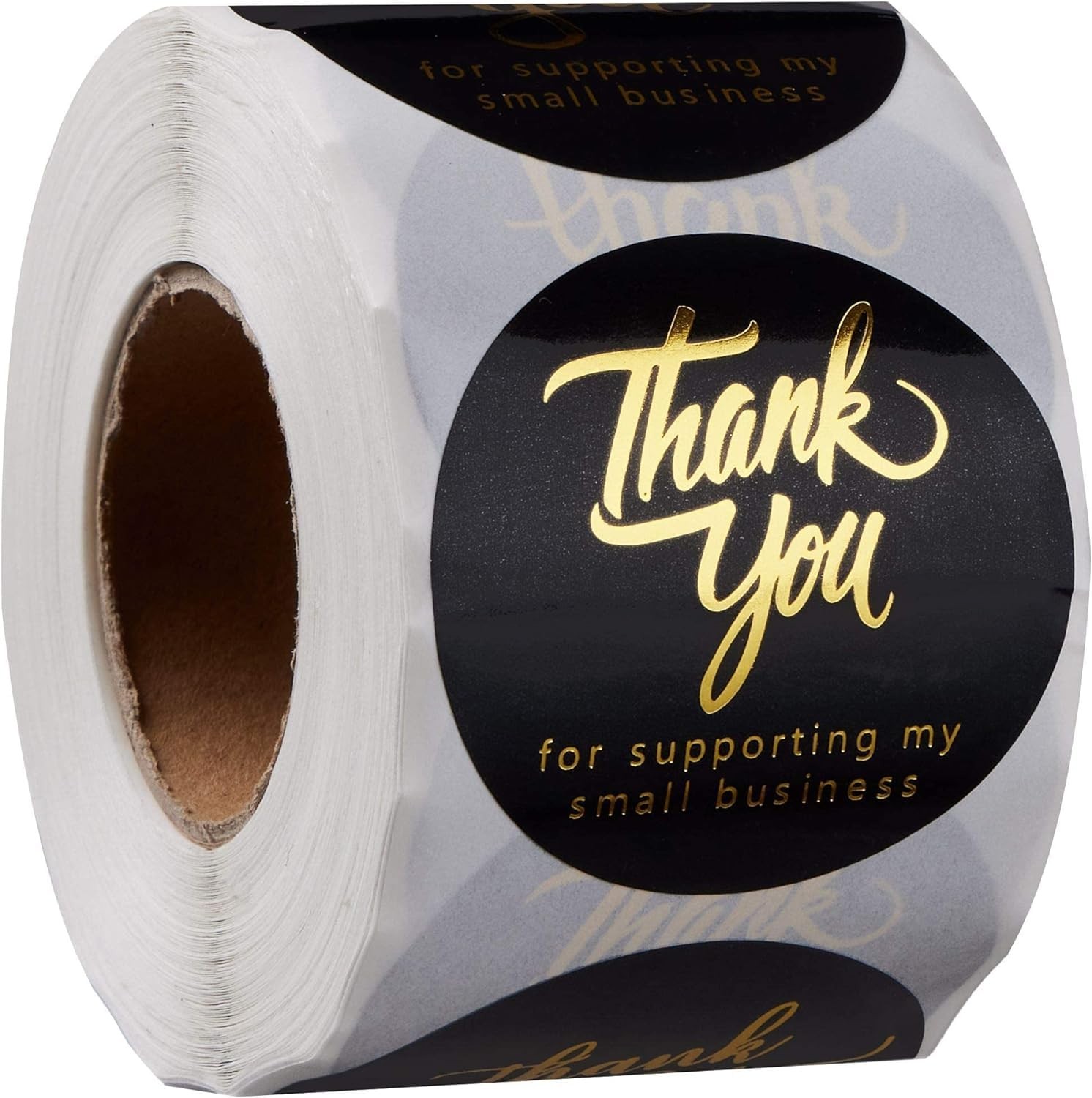 Thank You Labels for Gift Bags, 500 Gold Foil Stickers, 1.5 Inch, Black