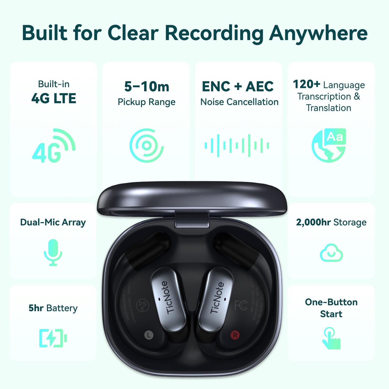 TicNote Pods Wearable AI Voice Recorder with 4G, No Phone Needed, Voice Activ…