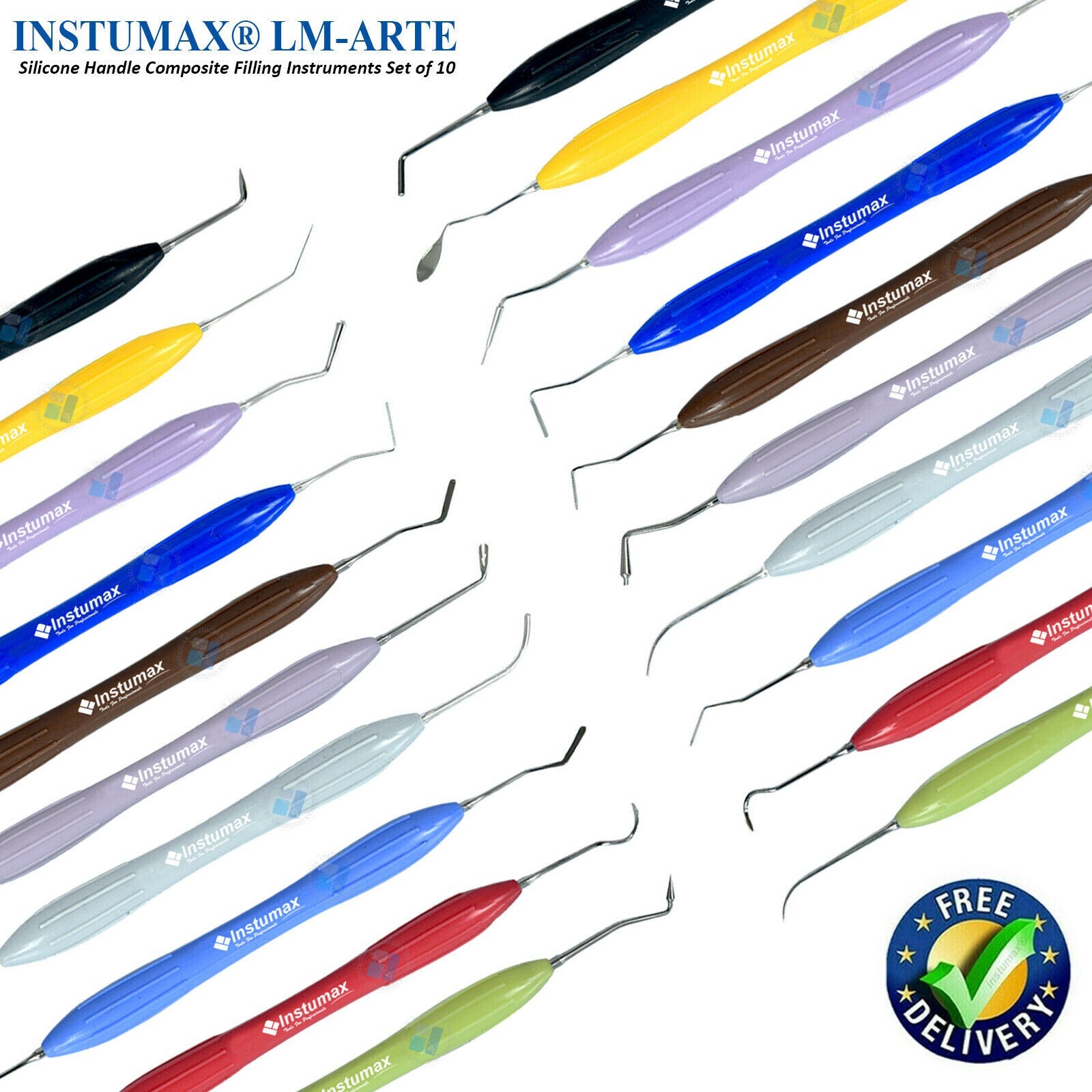 10Pcs Set Dental Composite Filling Instruments Silicone Handle Restorative Tools