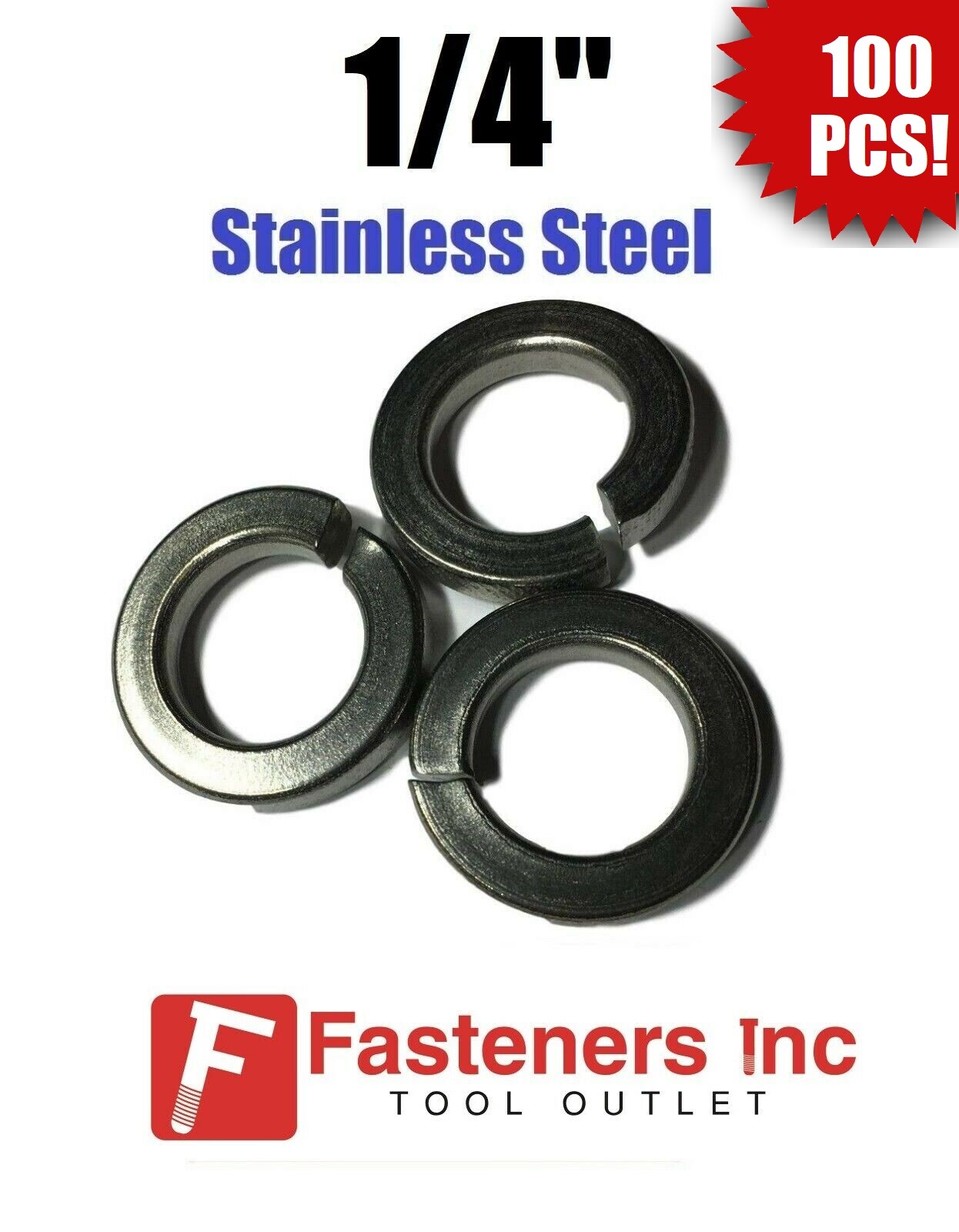 (Qty 100) 1/4″ Stainless Steel Regular Split Lock Washers Type 18-8