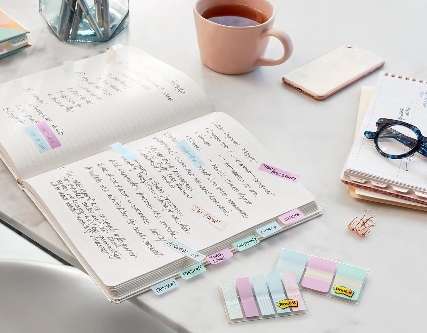 Gradient Blue Pink Clear Index Tabs, 24-Pack