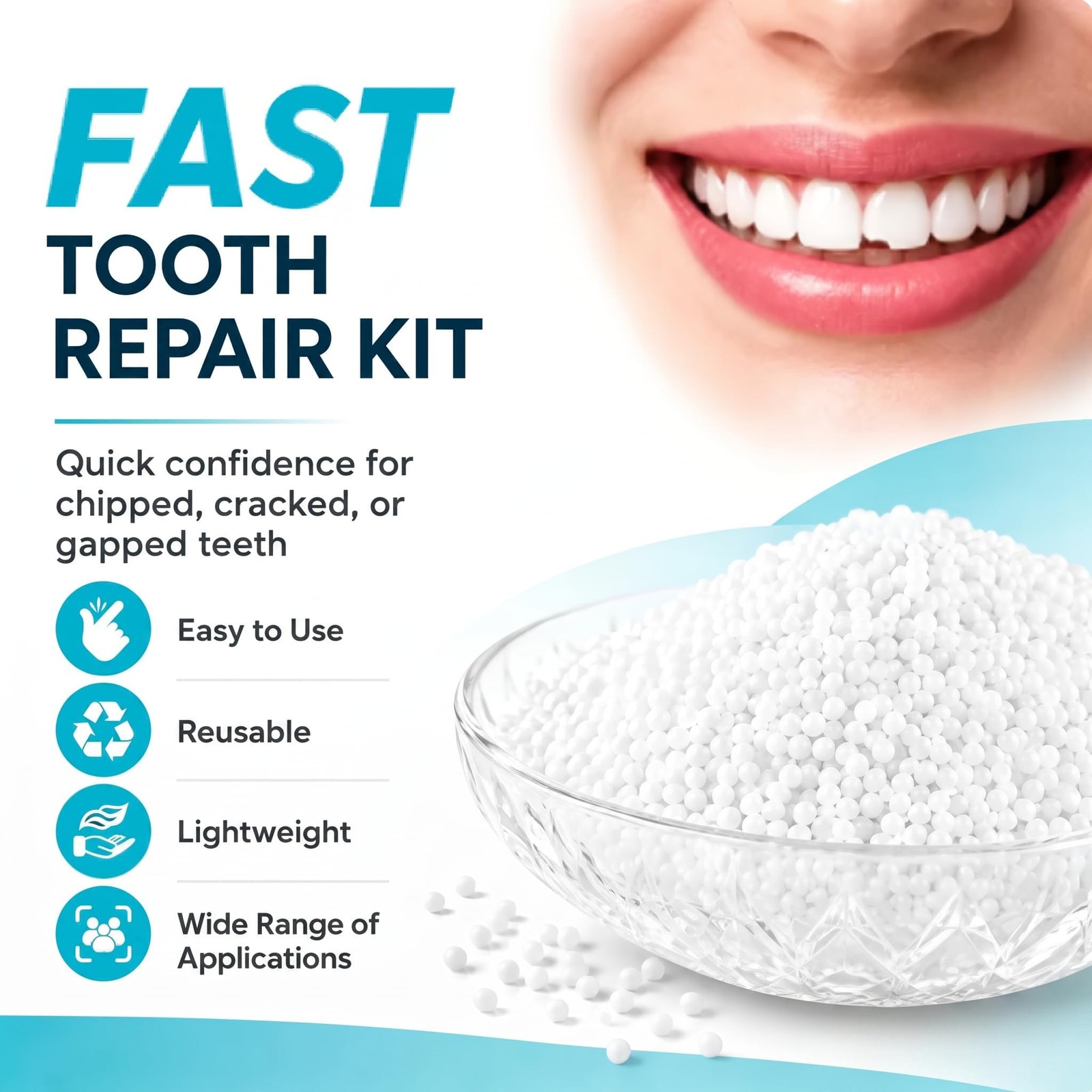 10.9oz Moldable False Teeth Beads Tooth Repair Kit,Repair Thermoplastic Bead…