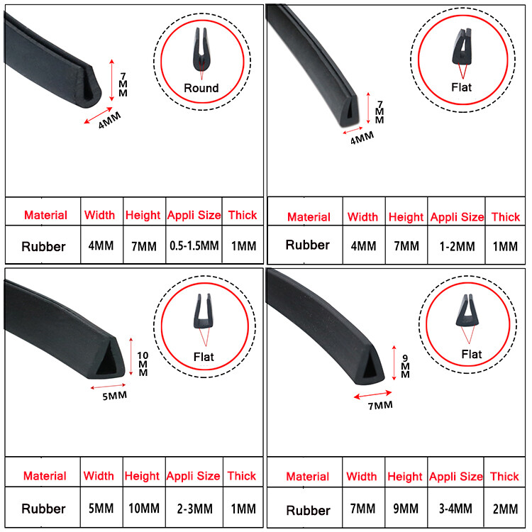 Rubber Sealing Strip with Flat Corner Grooves and U-Shap Impact Insulation Black