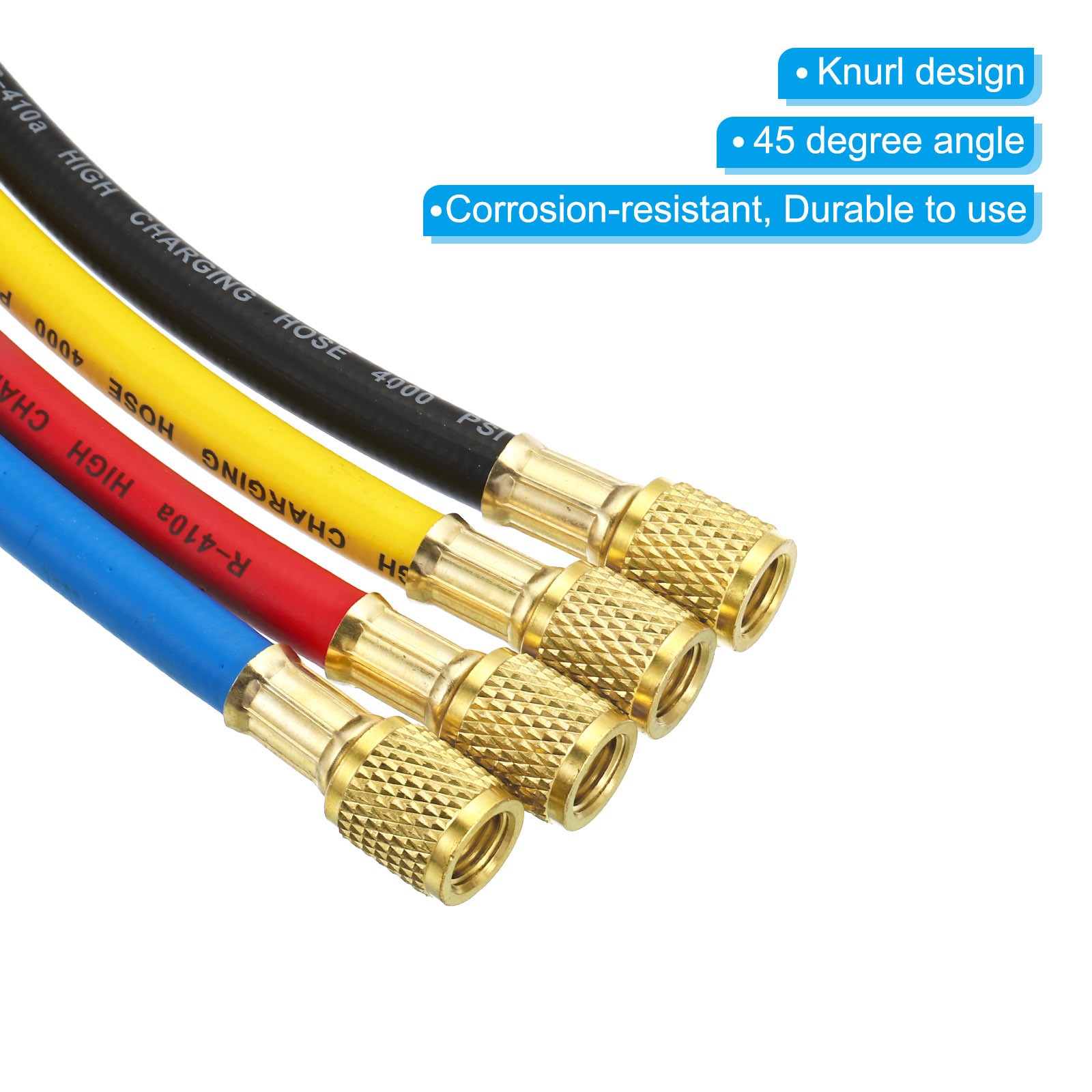 4Pack 1/4SAE Refrigerant Charging Hose 4.9ft 800PSI Manifold Gauge Hose for HVAC