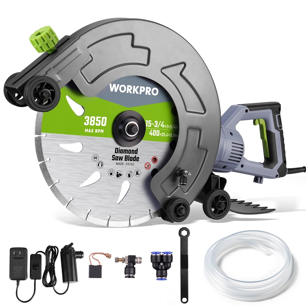 WORKPRO 16″ Wet Concrete Saw 1600W 3100RPM Electric Concrete Saw Max Depth 6.69″