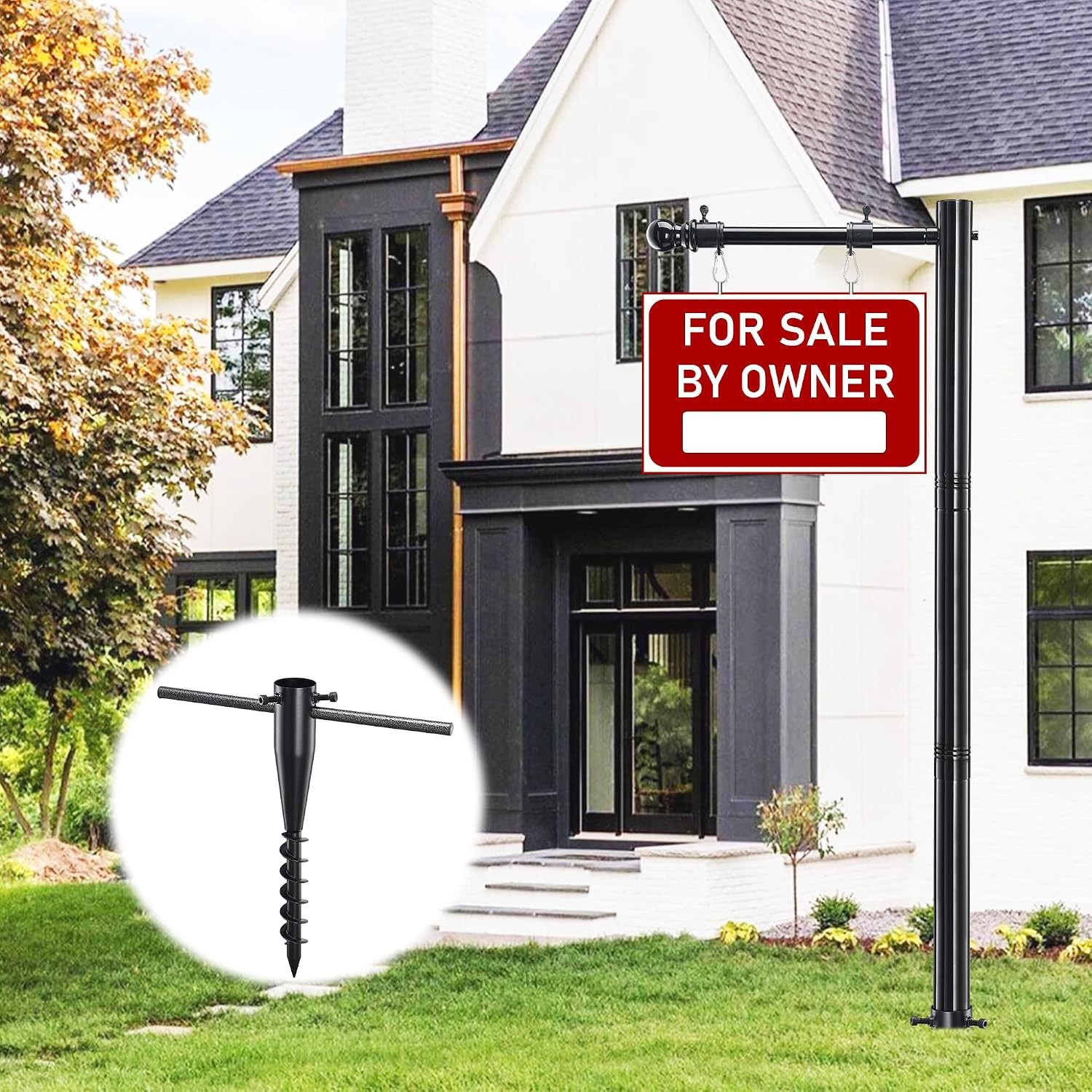 Real Estate Sign Post, 100 inch Realtor Yard Post for Sale 100″, black