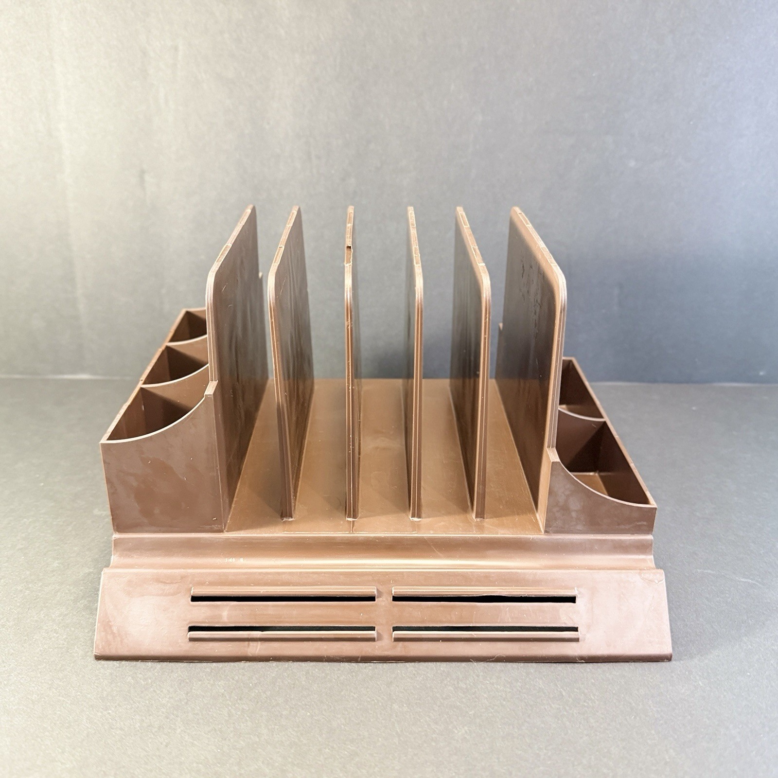 Vintage Action Industries Brown Plastic Desk Organizer Letter File Sorter 1970s