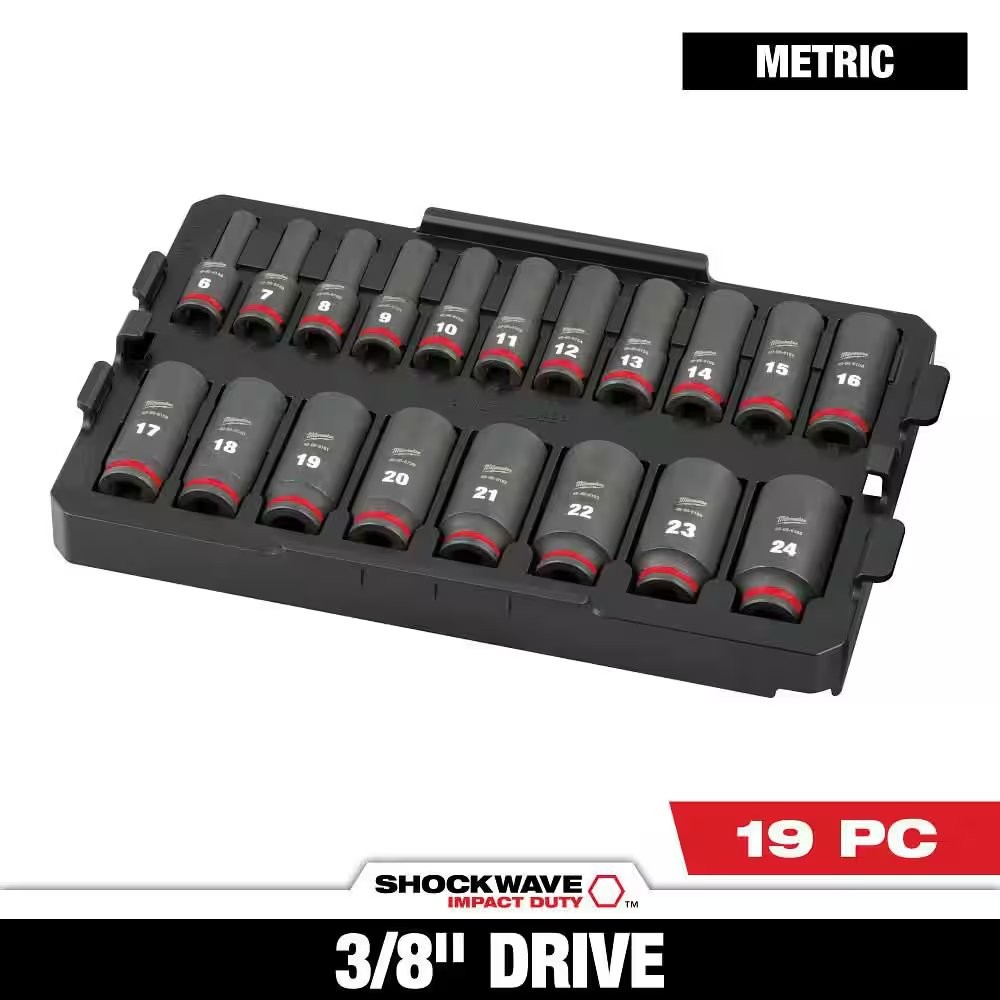 SHOCKWAVE Impact-Duty 3/8 in. Drive Metric Deep Well Impact Socket Set (19-Piece