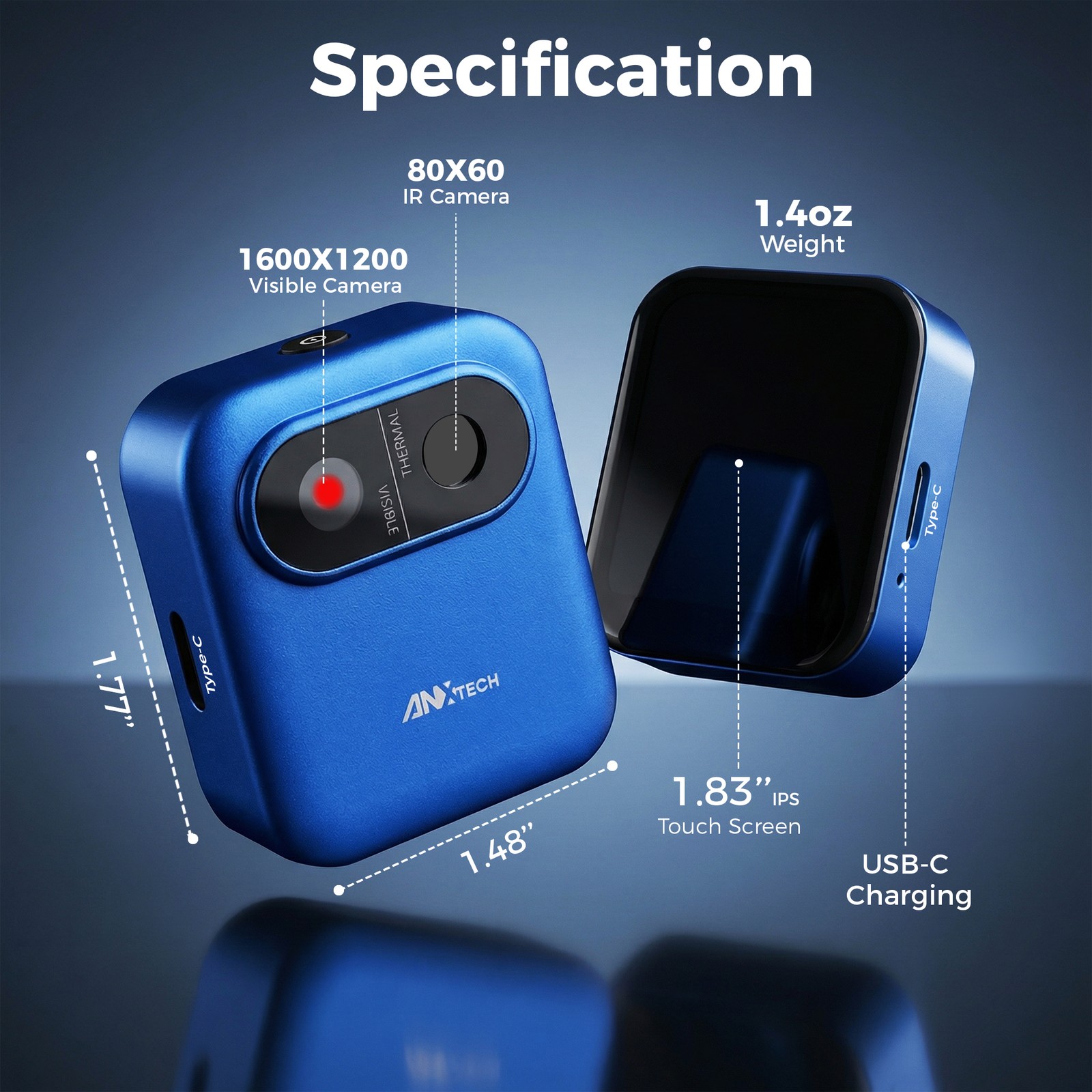 ANXTECH Small Blue Infrared Thermal Imaging Camera Mini Thermal Imager Camera