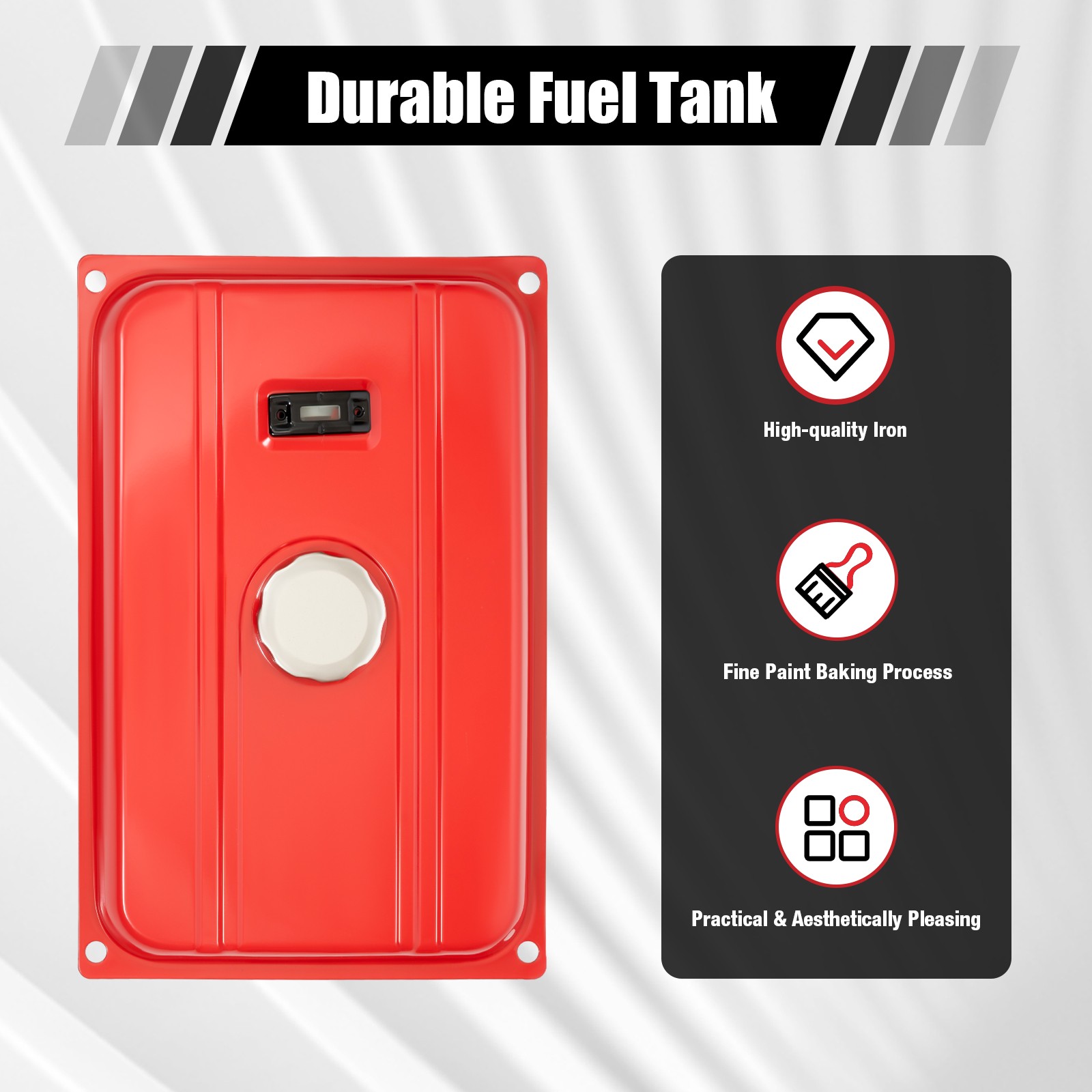 4 Gal Universal Generator Gas Fuel Tank w/ Chrome Cap Gauge Petcock Valve Red