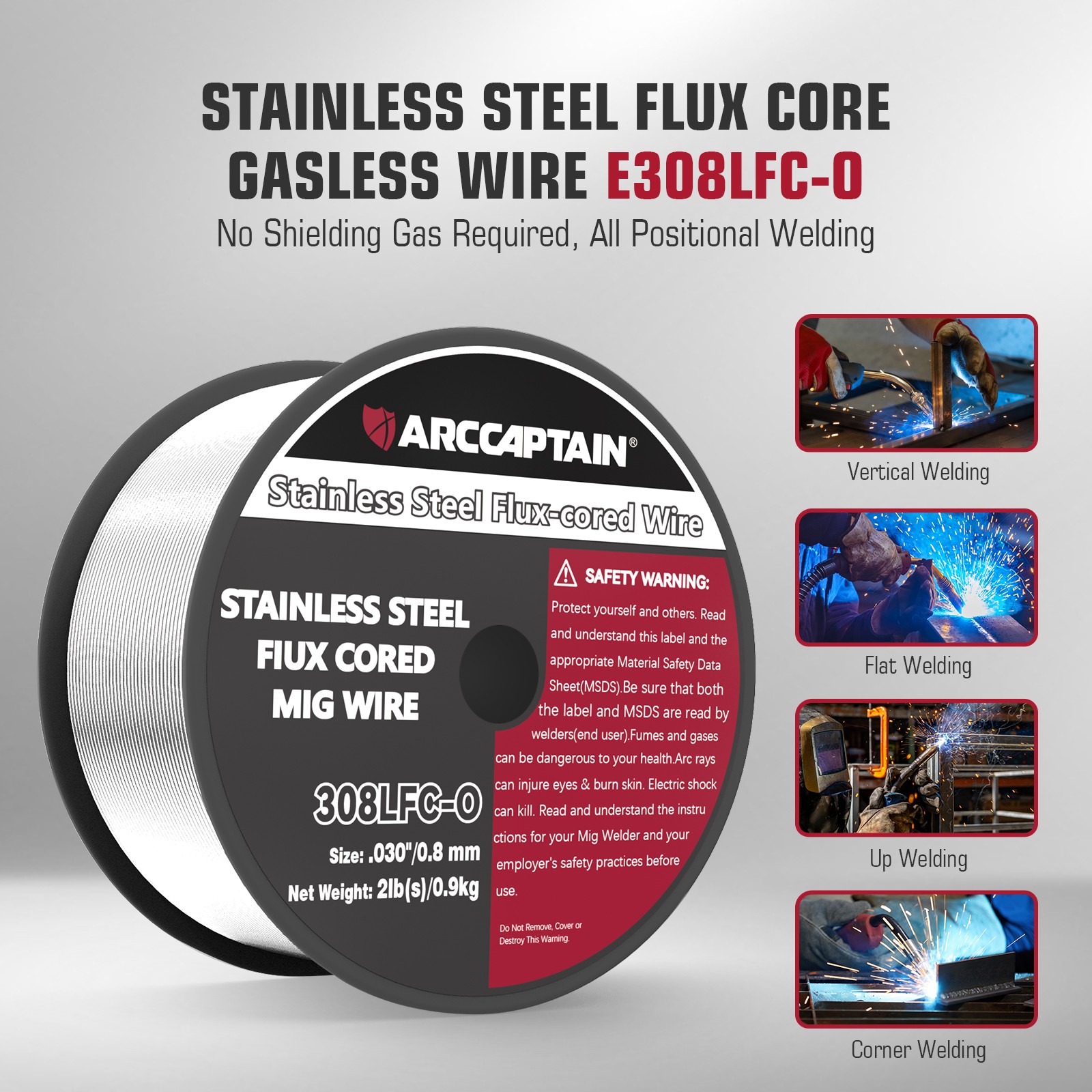 ARCCAPTAIN Flux Core MIG Welding Wire E308LFC-O .030″ 2lb Stainless Steel Wire🔥