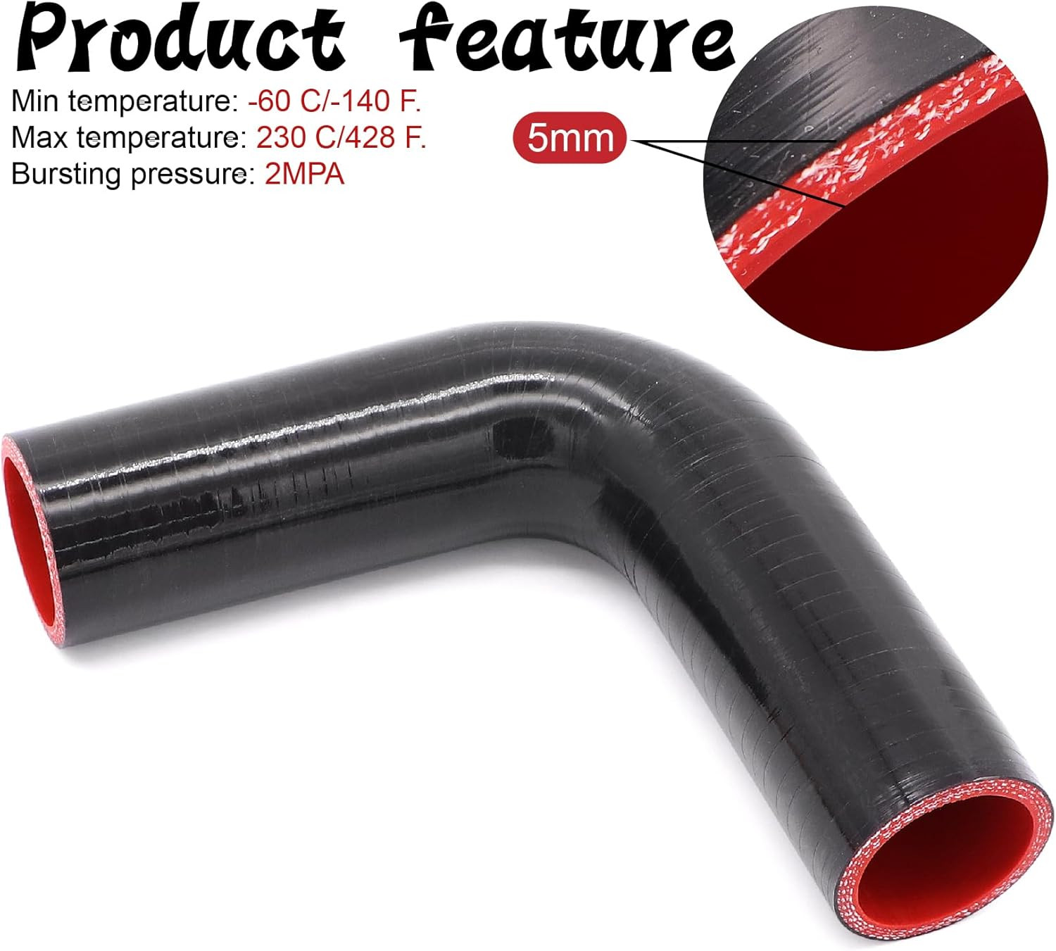 90 Degree 1-1/4Inch(32Mm) Elbow Coupler Hose,4-Ply Reinforced,Length 4Inch(102Mm