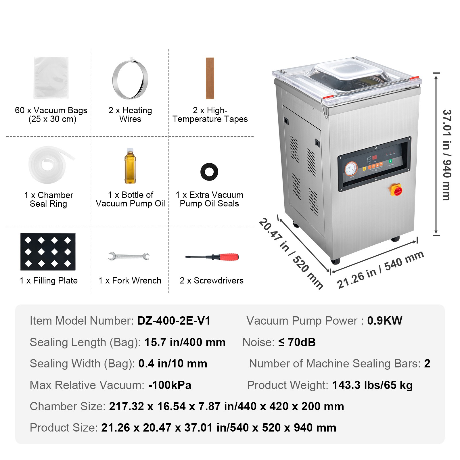 Commercial Vacuum Sealer Extra Deep 200mm Automatic Food Packing Sealing Machine