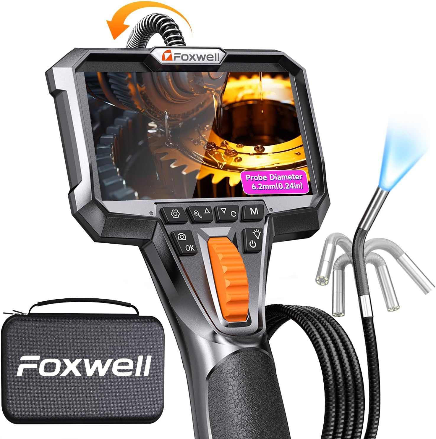 Y400 Ultra-Slim Borescope with Light, 220° Articulation, 5.3FT Inspection Camera