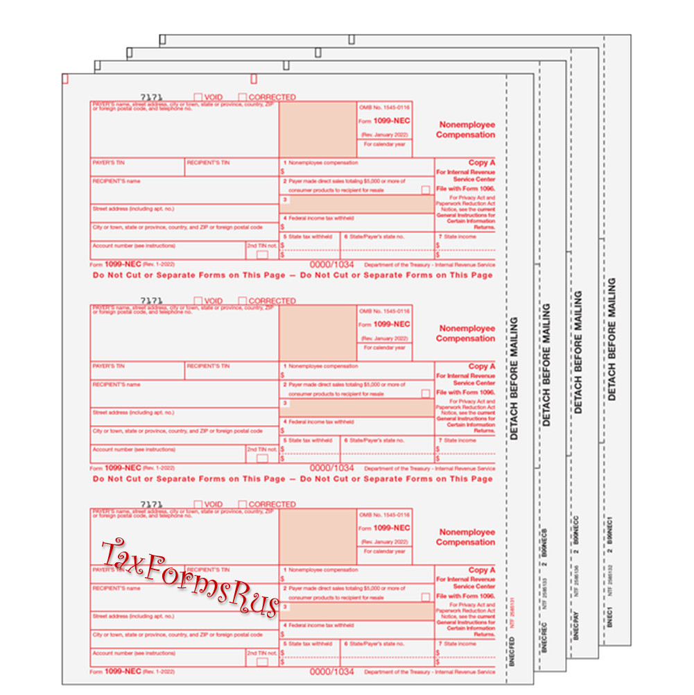 2024 IRS Tax Form 1099-NEC Laser 6 recipients+(1)1096 #NECS405 – 3UP 4pt NO Env