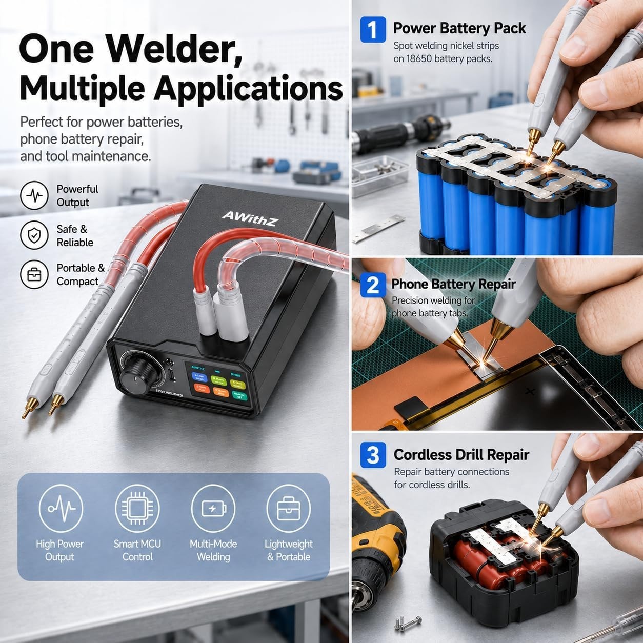 Awithz 10.2KW Spot Welder Portable Pedal Spot Welding Machine for 18650 Battery