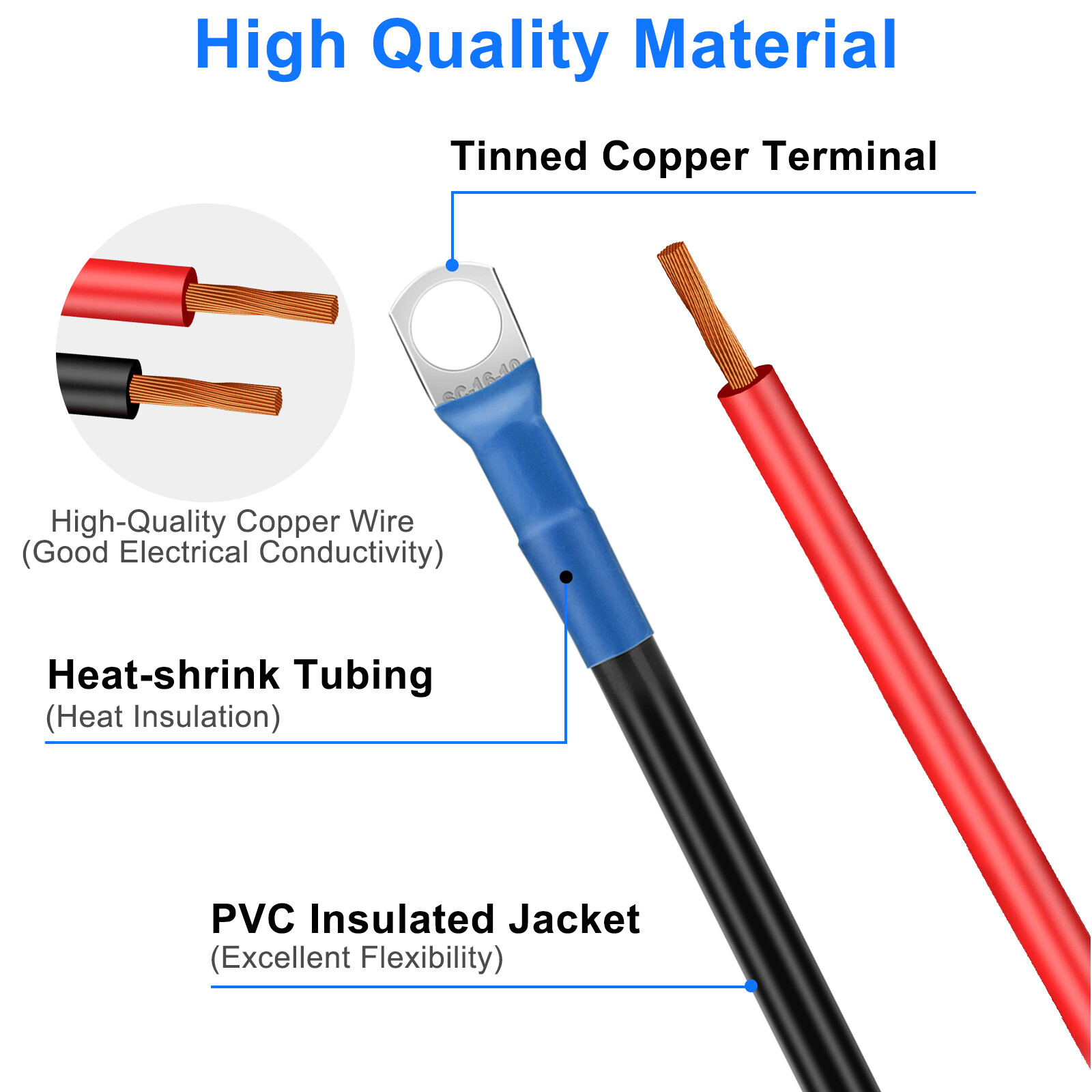 Heavy-Duty 6AWG Battery Cables, 6Pcs 12V 30cm/12in with 3/8″ M10 Connectors