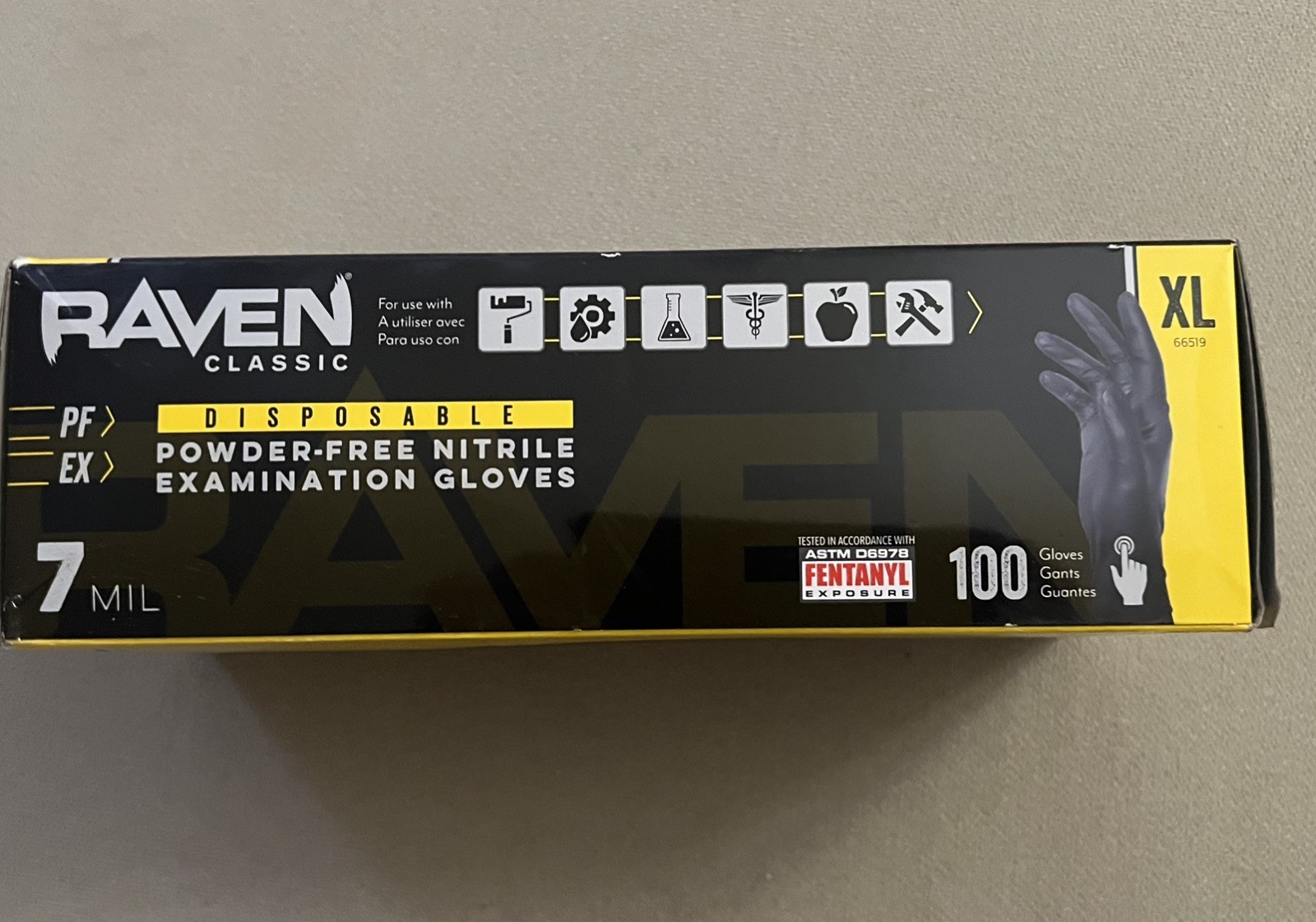 SAS Safety Raven Gloves XL, 66519, Powder Free, 7 mil, Black Color , 100 units