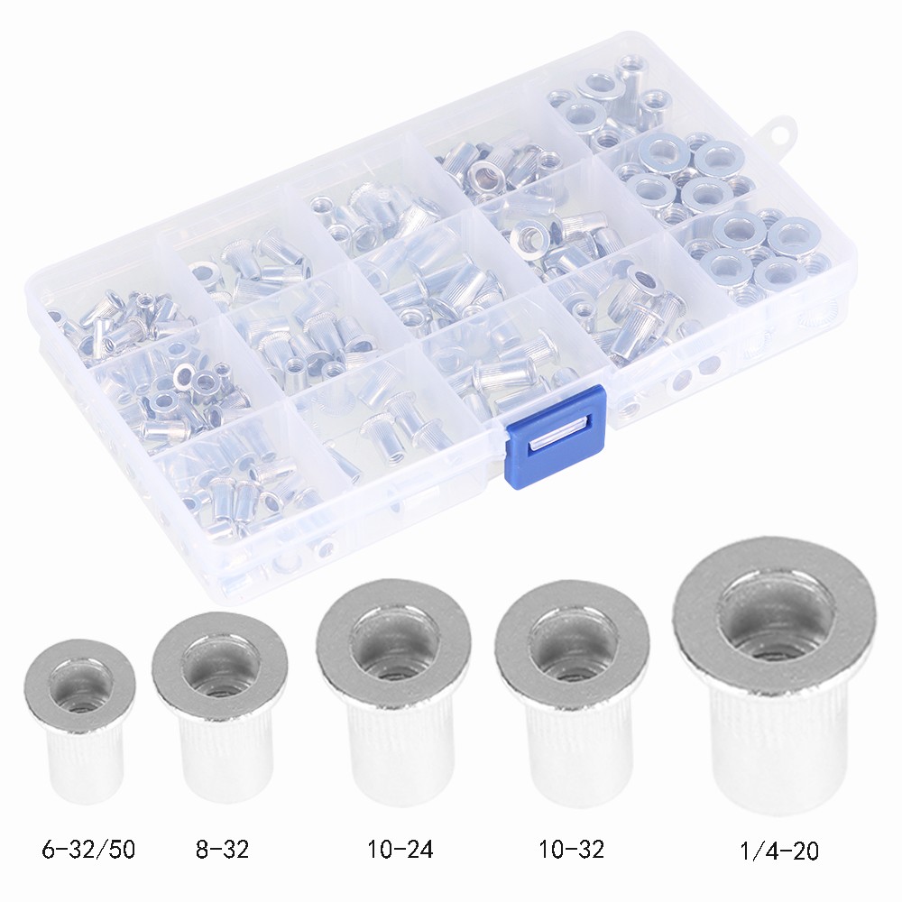 150 Pack Aluminum Rivet Nut Kit Sliver Rivnut Nutsert Standard Inch SAE Imperial