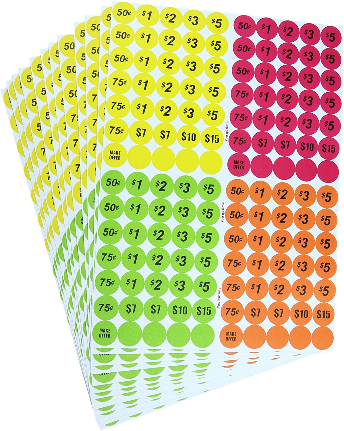 Garage Sale Price Stickers Pack of 4060 3/4″ round Bright Colors Label Stickers