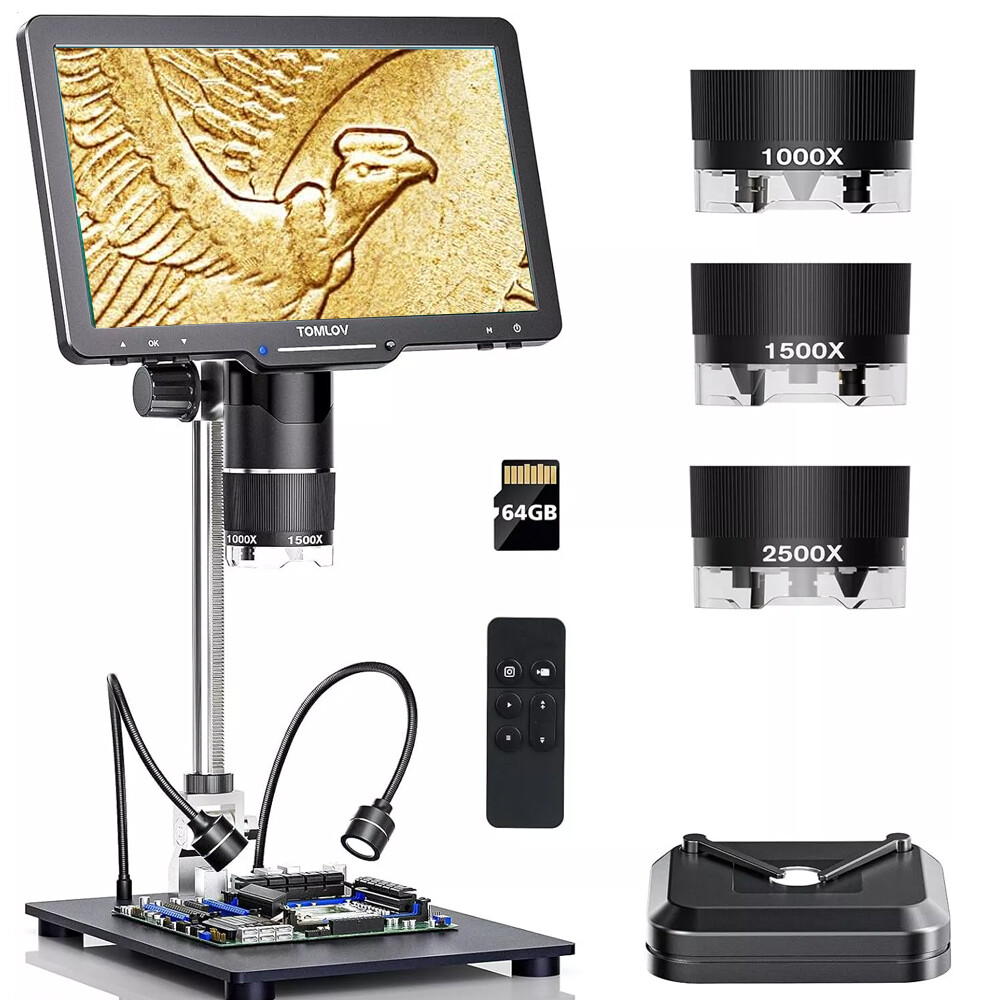 TOMLOV TriL110 2500X HDMI Digital Microscope 10“ Screen 2000x for Adults Coins