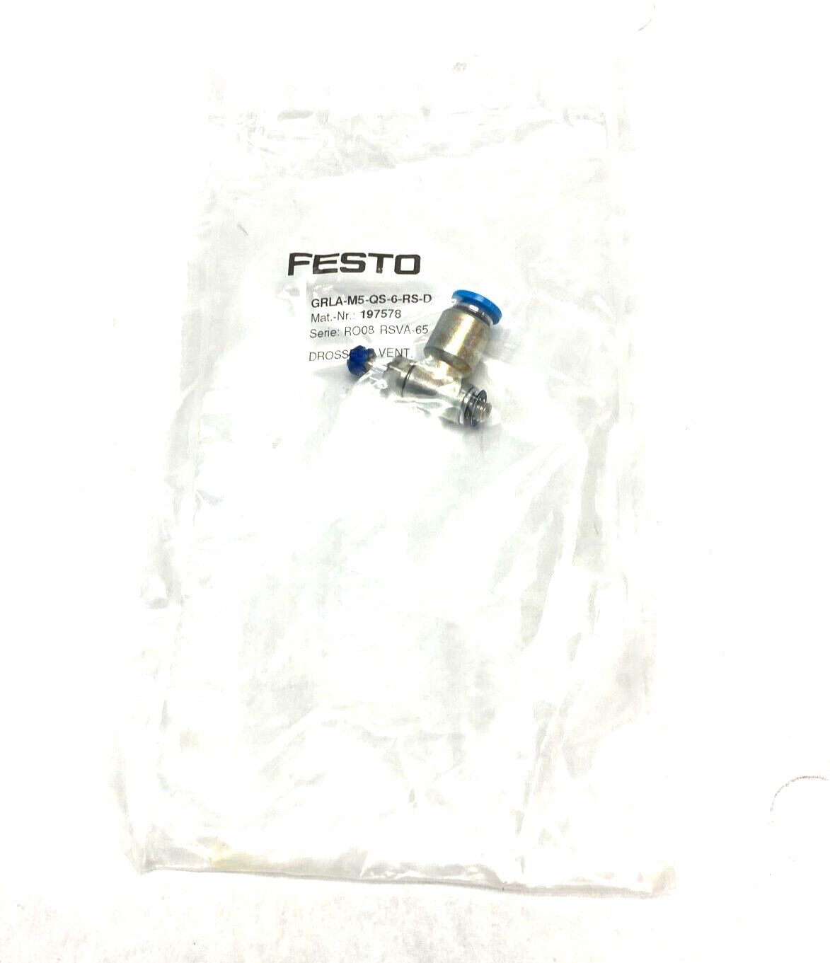 Festo GRLA-M5-QS-6-RS-D One-Way Flow Control Valve 197578
