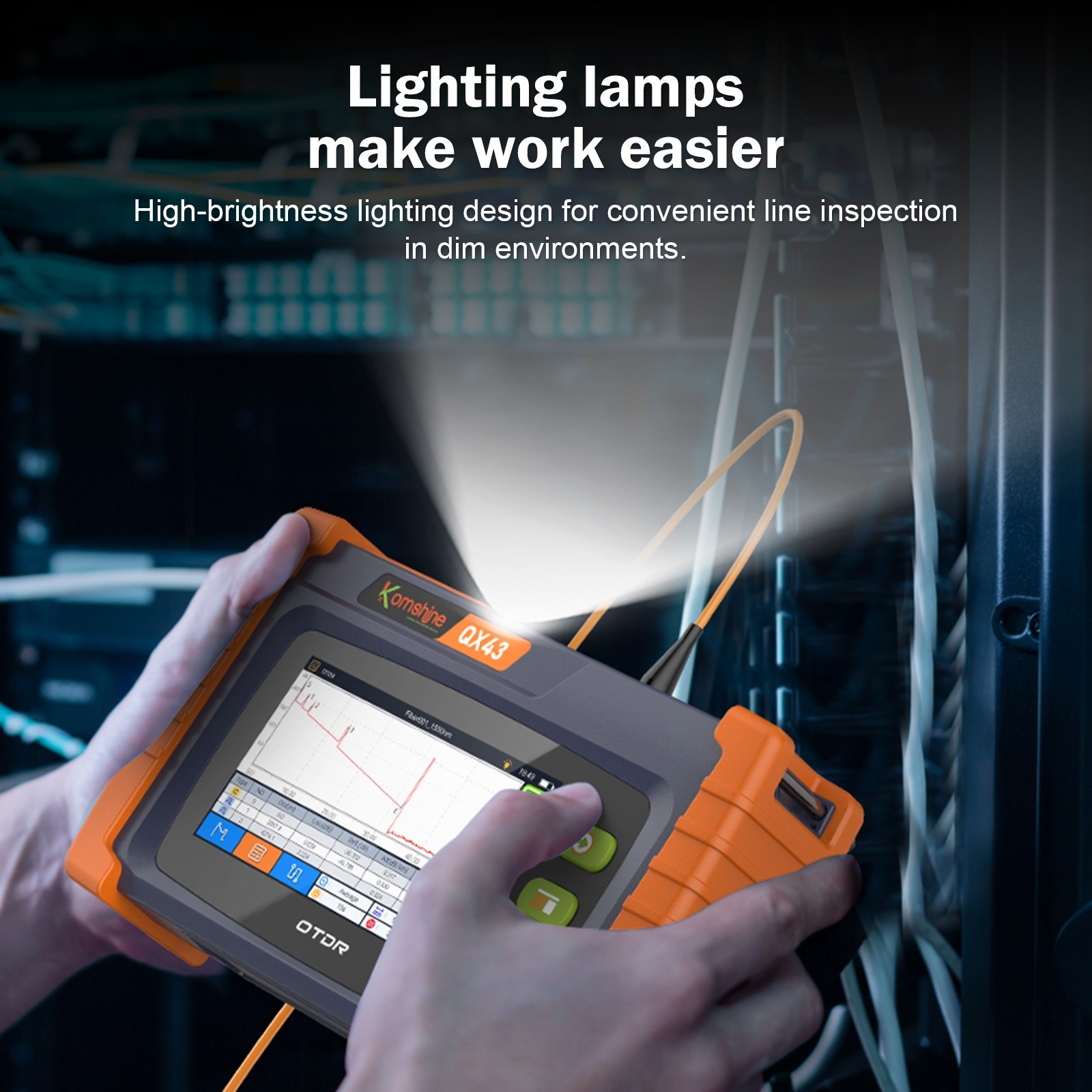 Komshine Fiber Optic OTDR 1310/1550nm 26/24dB Build in OPM/VFL/OLS/RJ45 Function