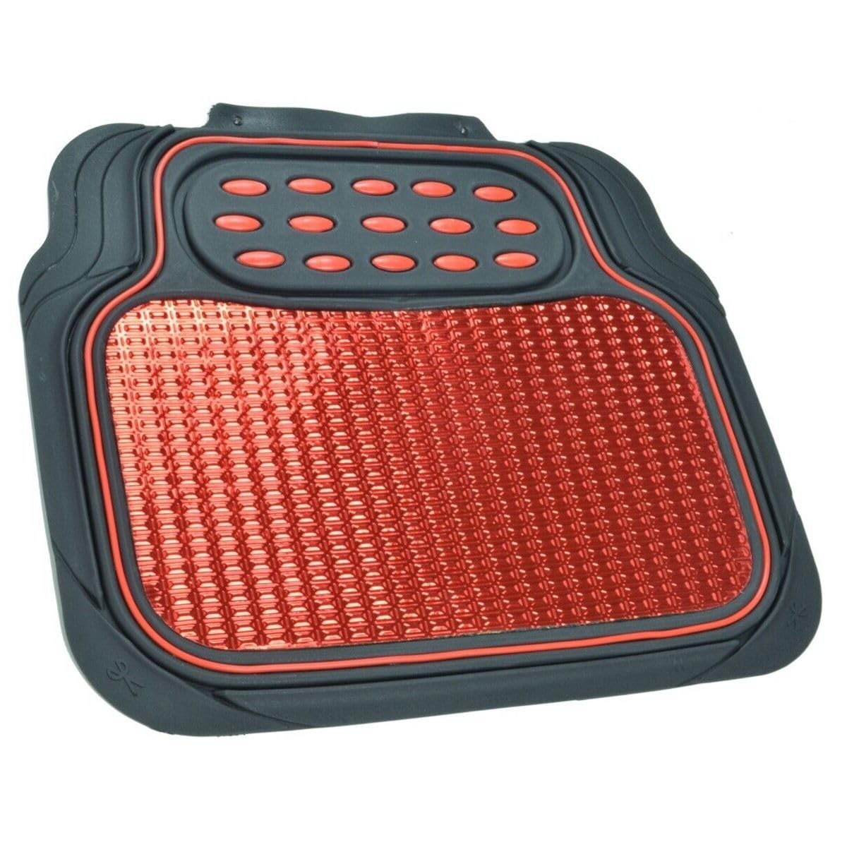 Red Metallic Rubber Floor Mats Black Trim 4pc Fits Car SUV Truck MT-614