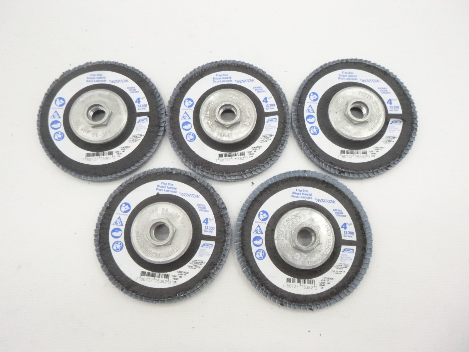 5 Pack Norton 4 1/2″ x 7/8″ Flap Disc P80 Grit 13,300 Max RPM R842, 120633322
