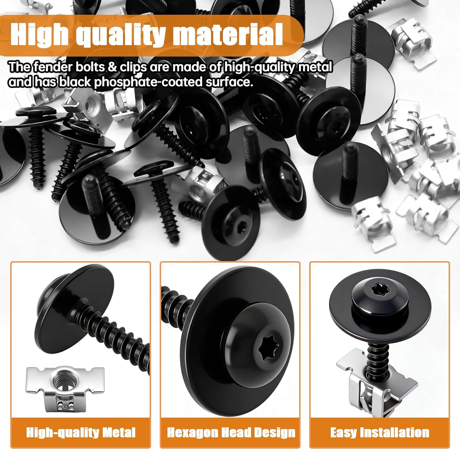 50PCS M4.2-1.41 (#8) Fender Liner Splash Shield Bolt Screw and Clips GM Fender L