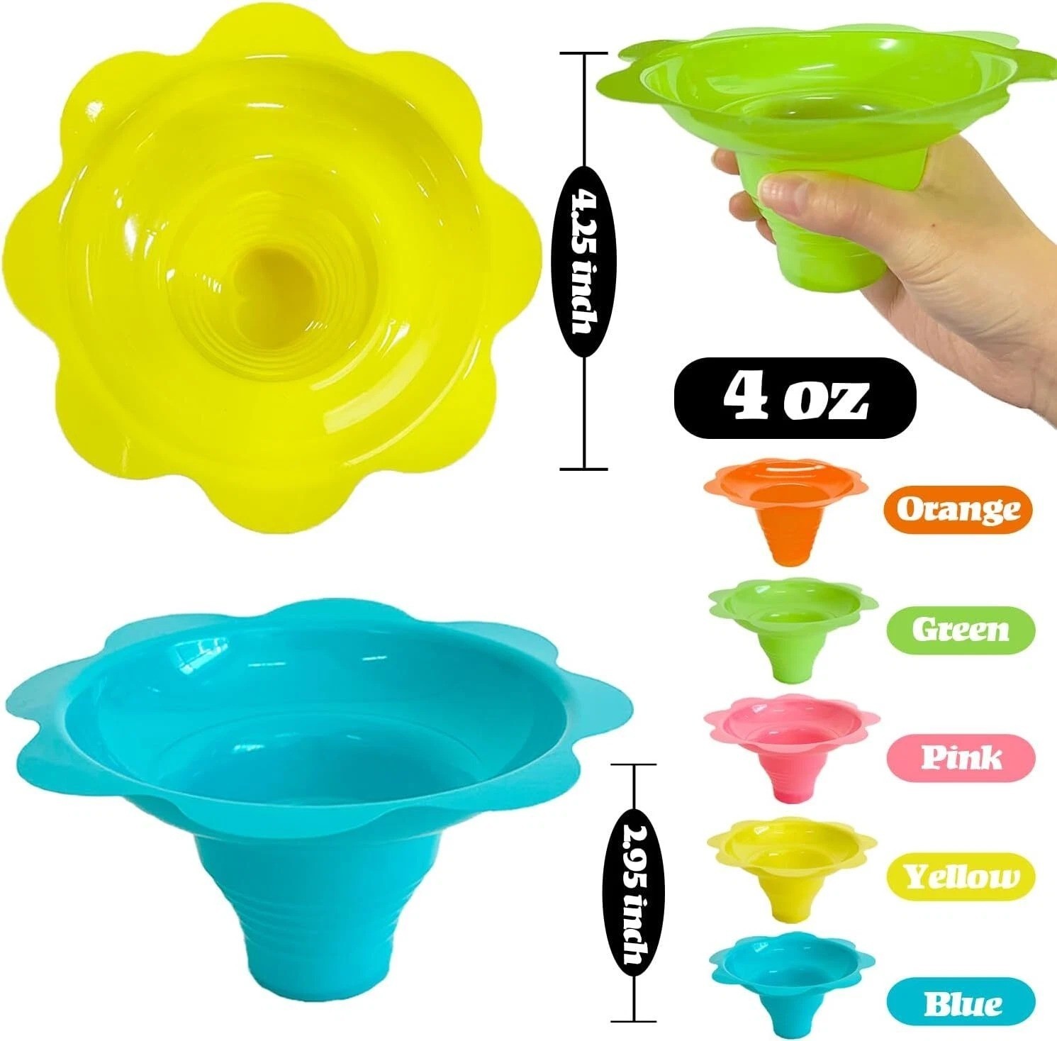 100 PCS Snow Cone Cups Flower Shaped Shaved Ice Cups4 OZ Plastic Snow Cone Bowls