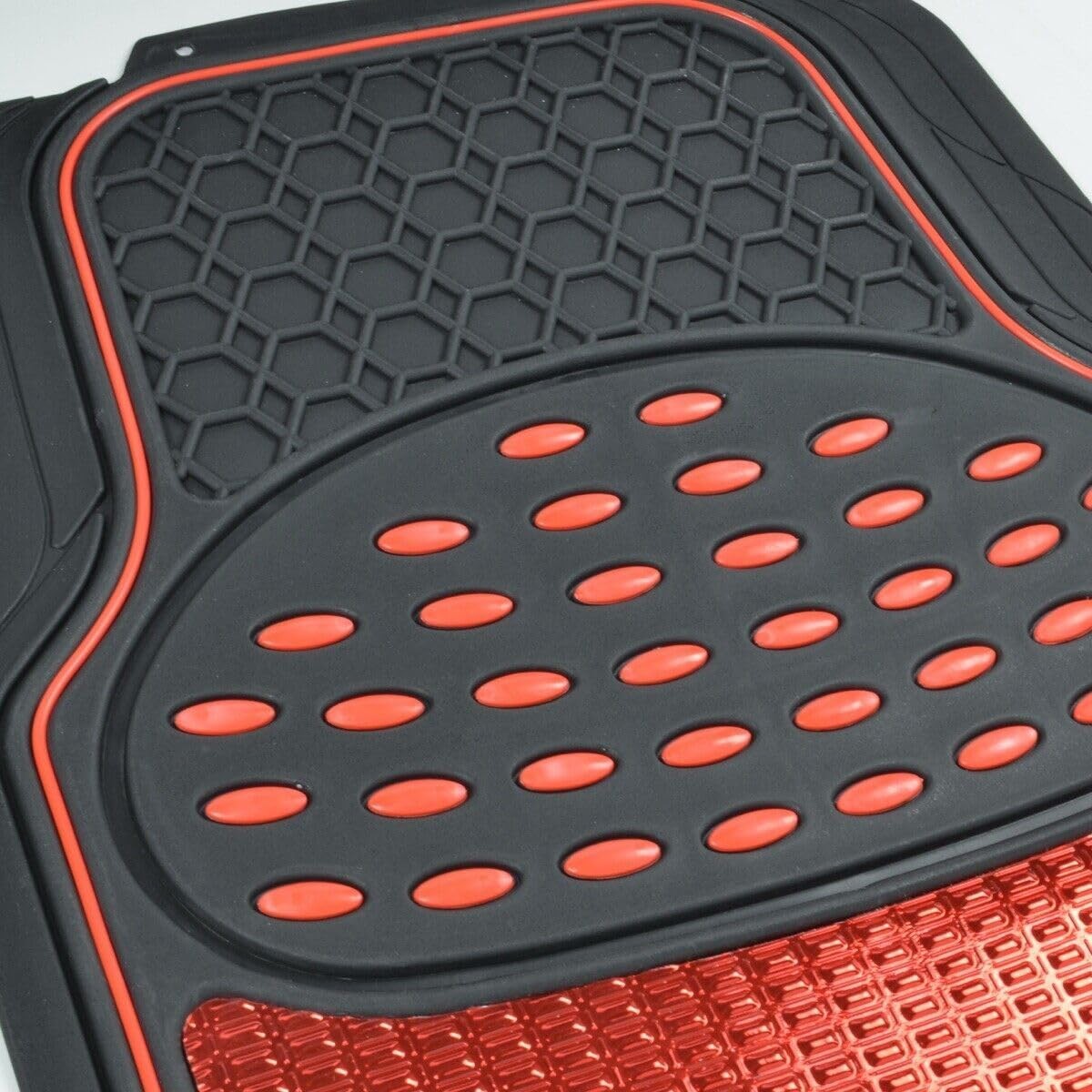 Red Metallic Rubber Floor Mats Black Trim 4pc Fits Car SUV Truck MT-614