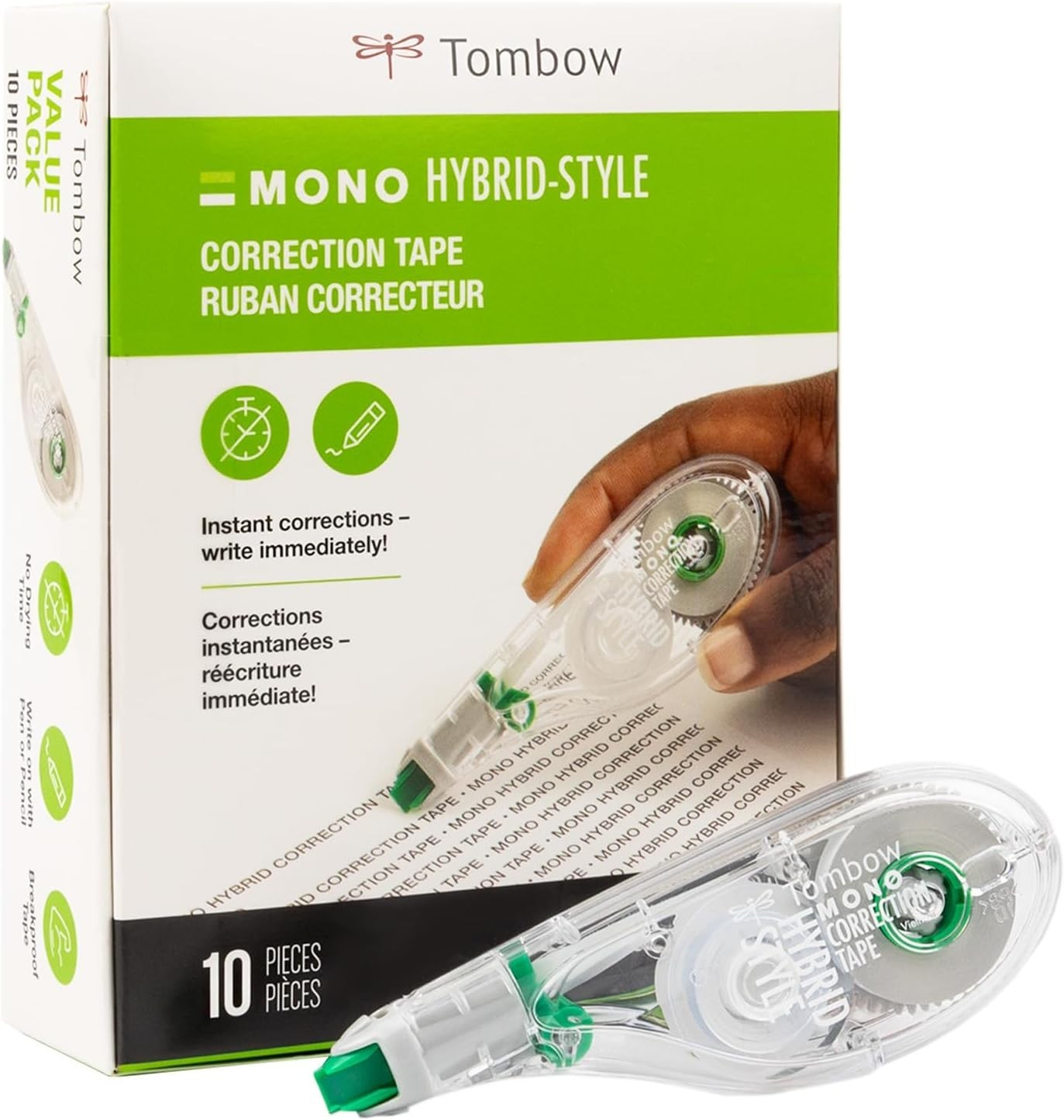 Tombow 68721 Mono Hybrid Style Instant Correction Tape 10 Pack 1/6″ x 32.8′