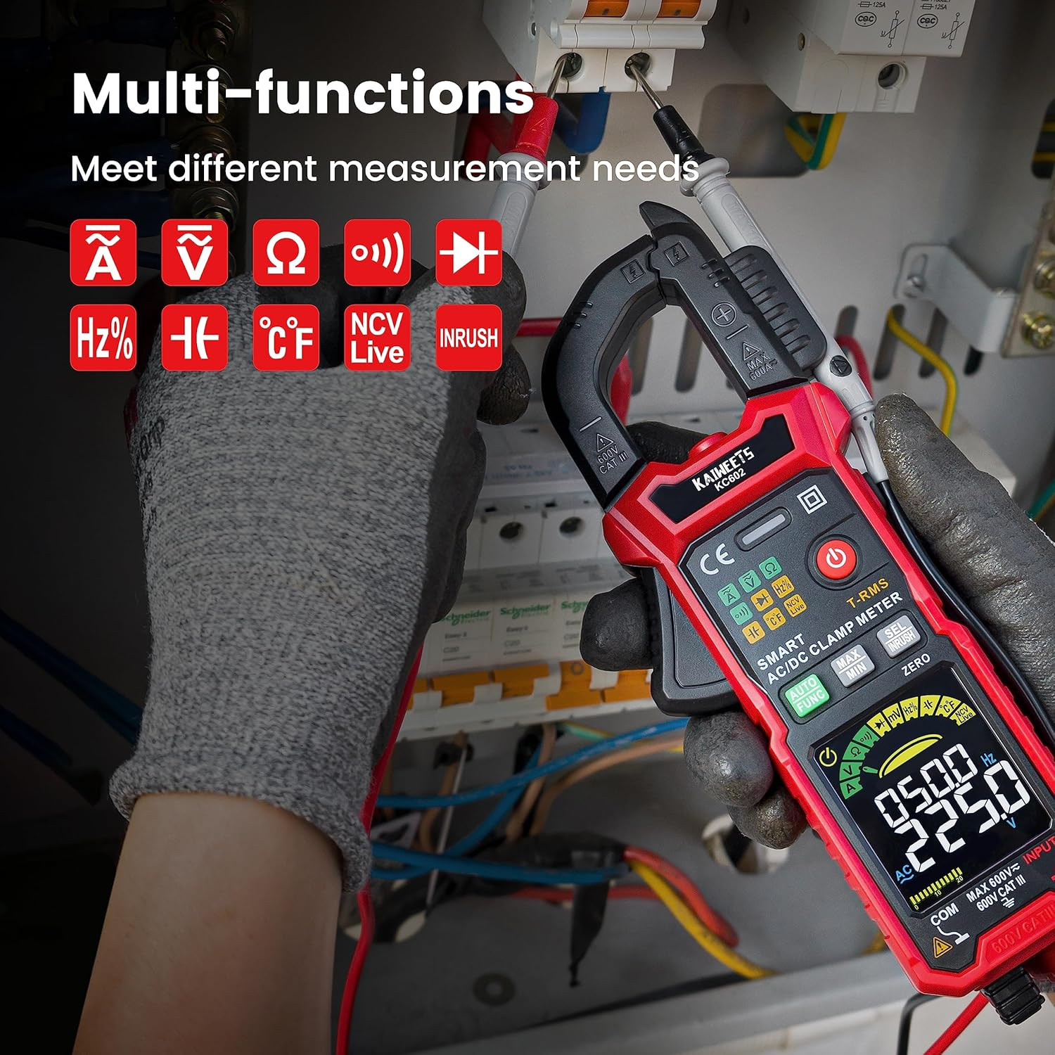 KAIWEETS Smart Digital Clamp Meter with D-Shaped Jaws, Clamp Multimeter with Inr