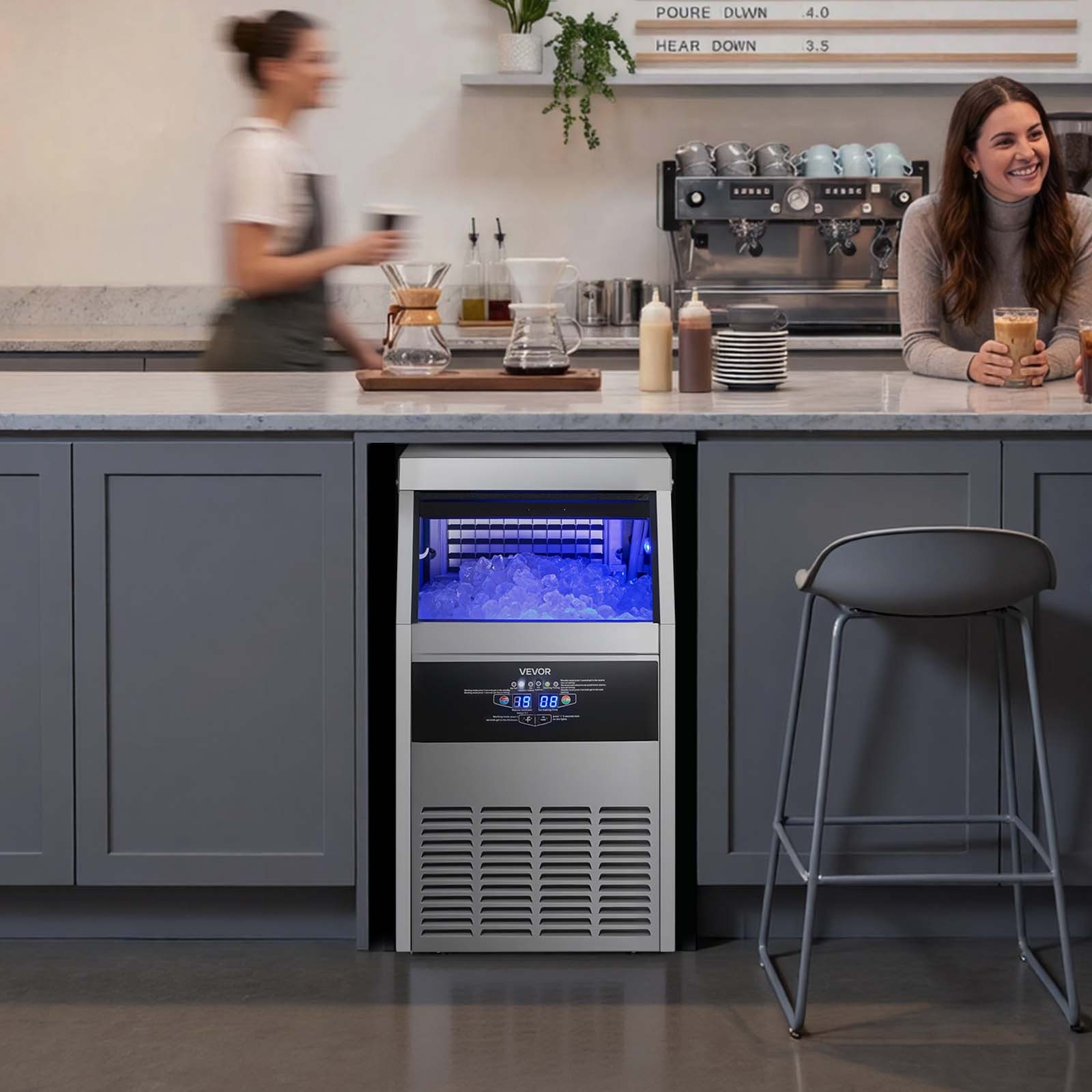 VEVOR Commercial Ice Maker 130 lbs/24h Ice Machine 30 lbs Storage Bar Restaurant