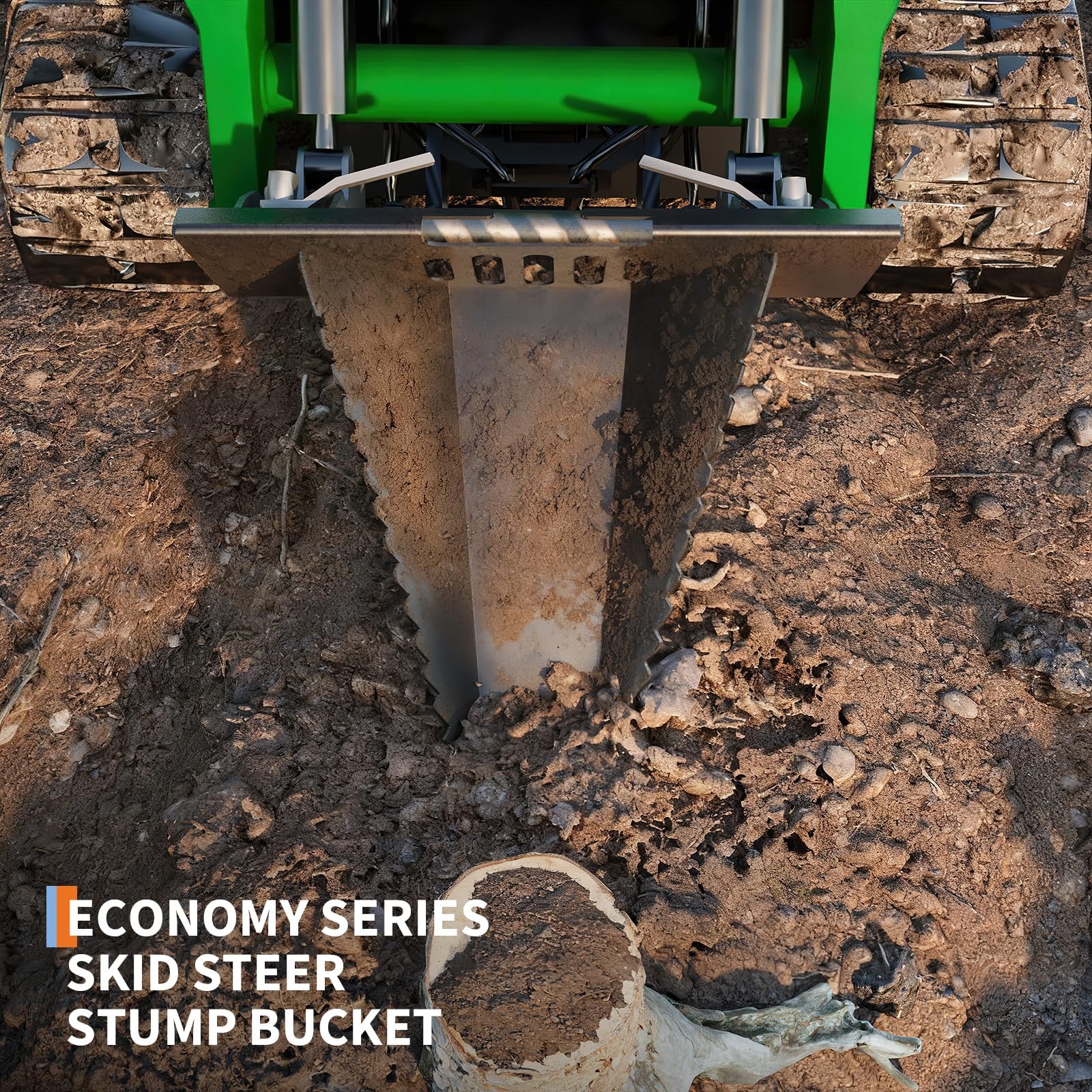 Garvee Stump Bucket for Skid Steer Quick Tach Serrated Blade Tree Root Removal