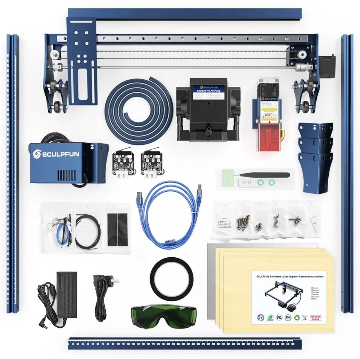 SCULPFUN S30 5W Laser Engraving Cutting Machine w/ Auto Air-assist Kit