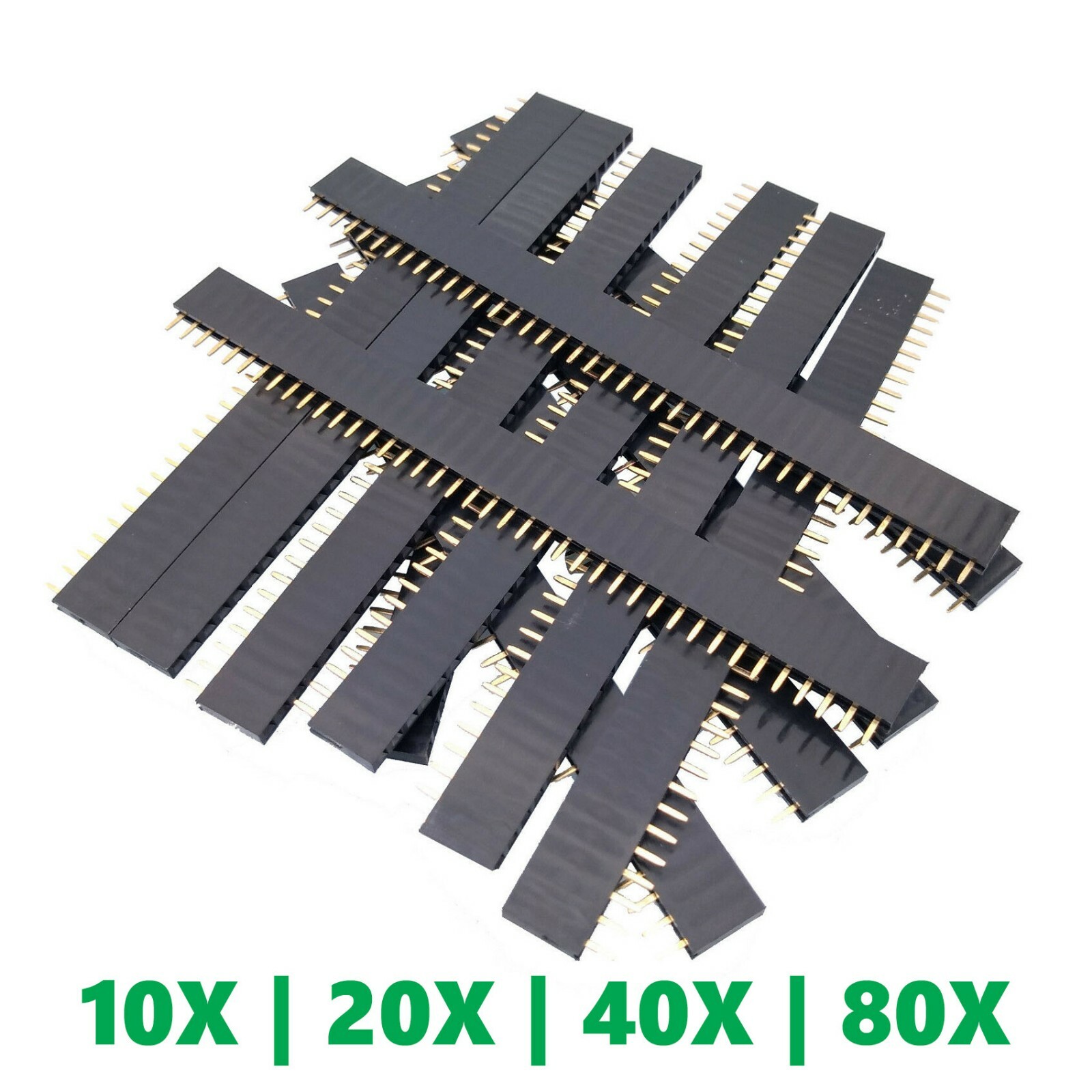 40-Socket Female Header 0.1″ 2.54mm PCB Strip Connectors 10/20/40/80 Piece Packs