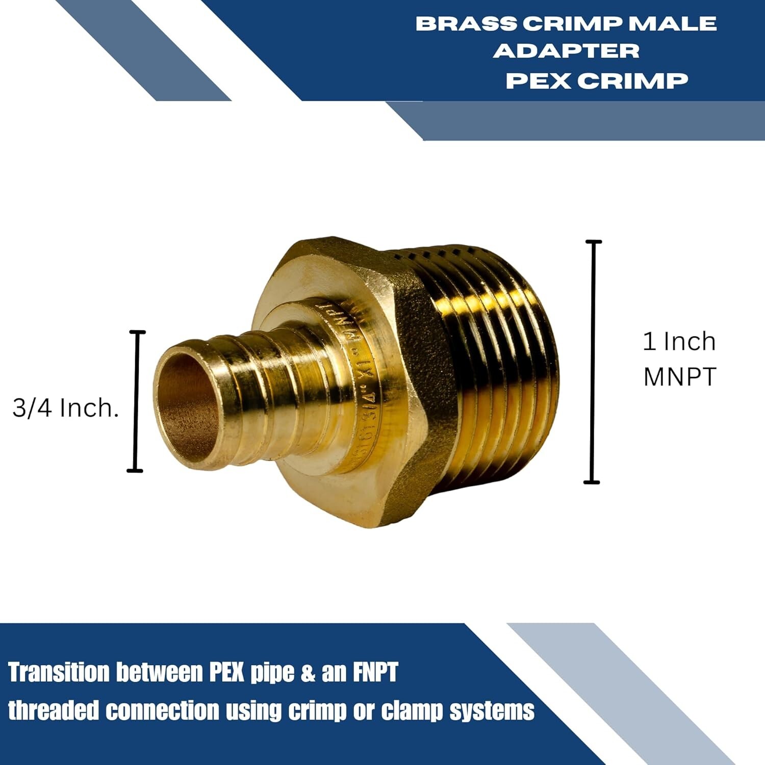10 PIECES 3/4″ PEX X 1″ MALE NPT ADAPTER, LEAD FREE BRASS CRIMP FITTINGS, PEX B