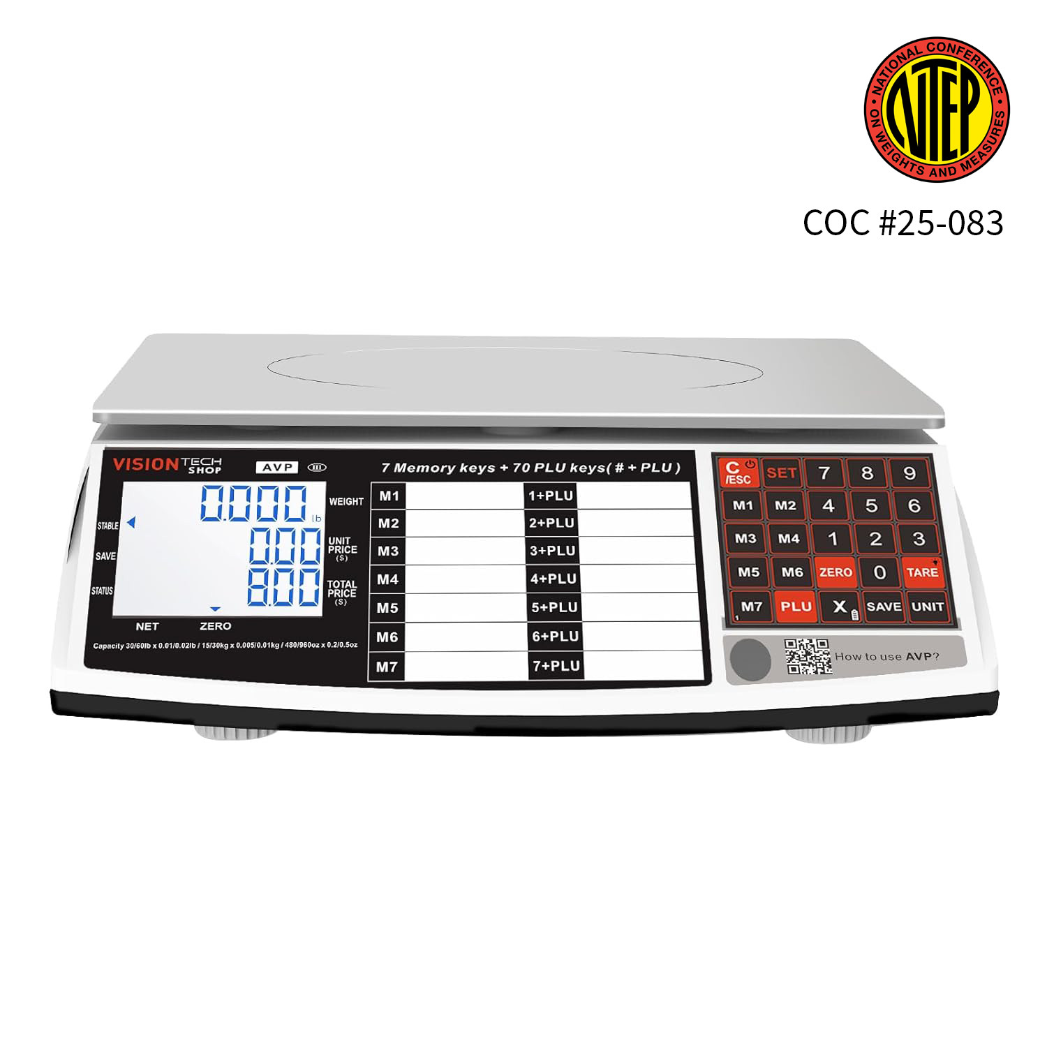 VisionTechShop AVP Price Computing Scale, 30/60lb x 0.01/.02lb, Legal for Trade