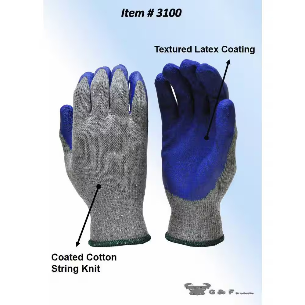 Large Blue Latex Palm and Finger Crinkle Pattern Rubber Coated Gloves (120-Case)
