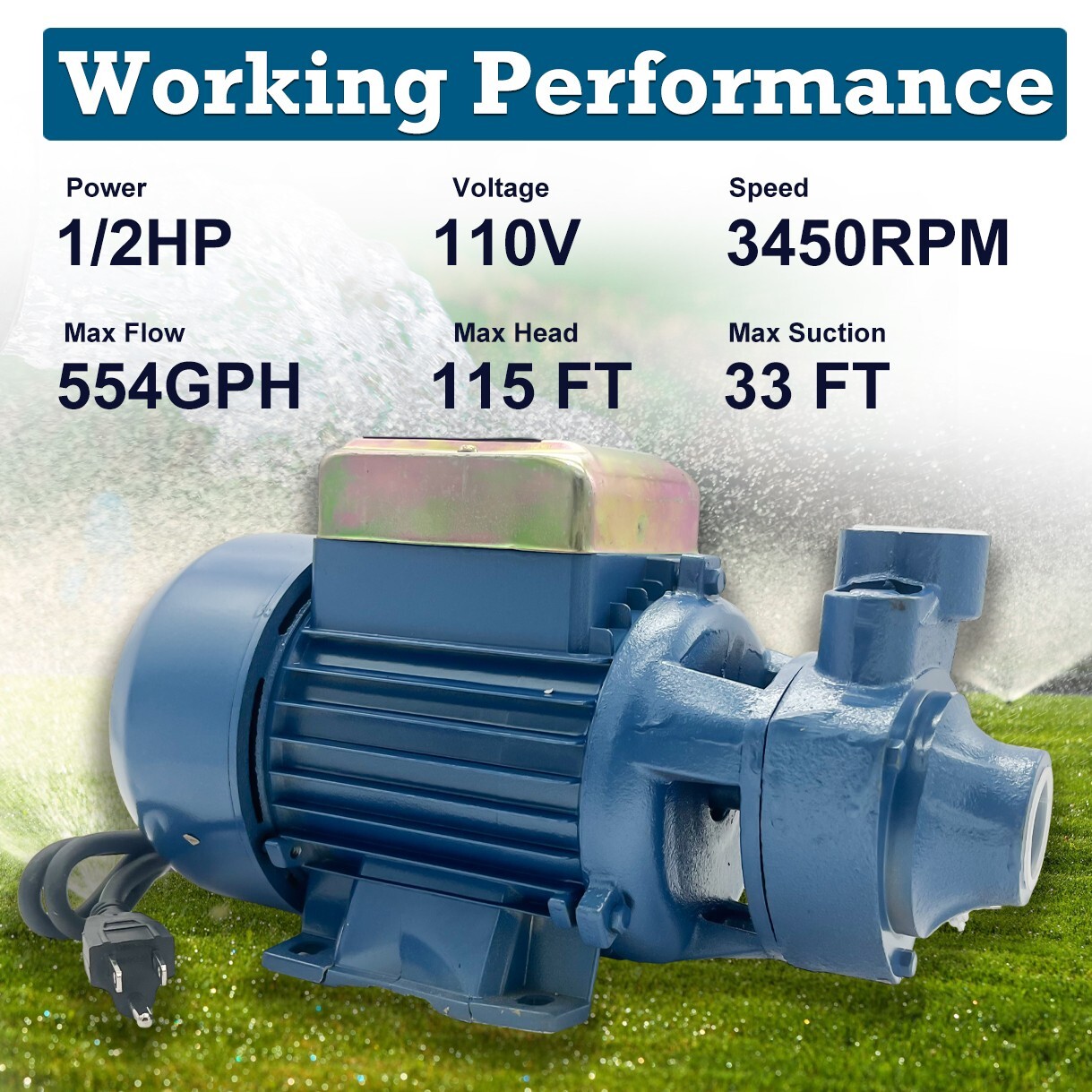 1/2HP Clear Water Pump Electric Centrifugal Self Priming Industrial Farm Pool