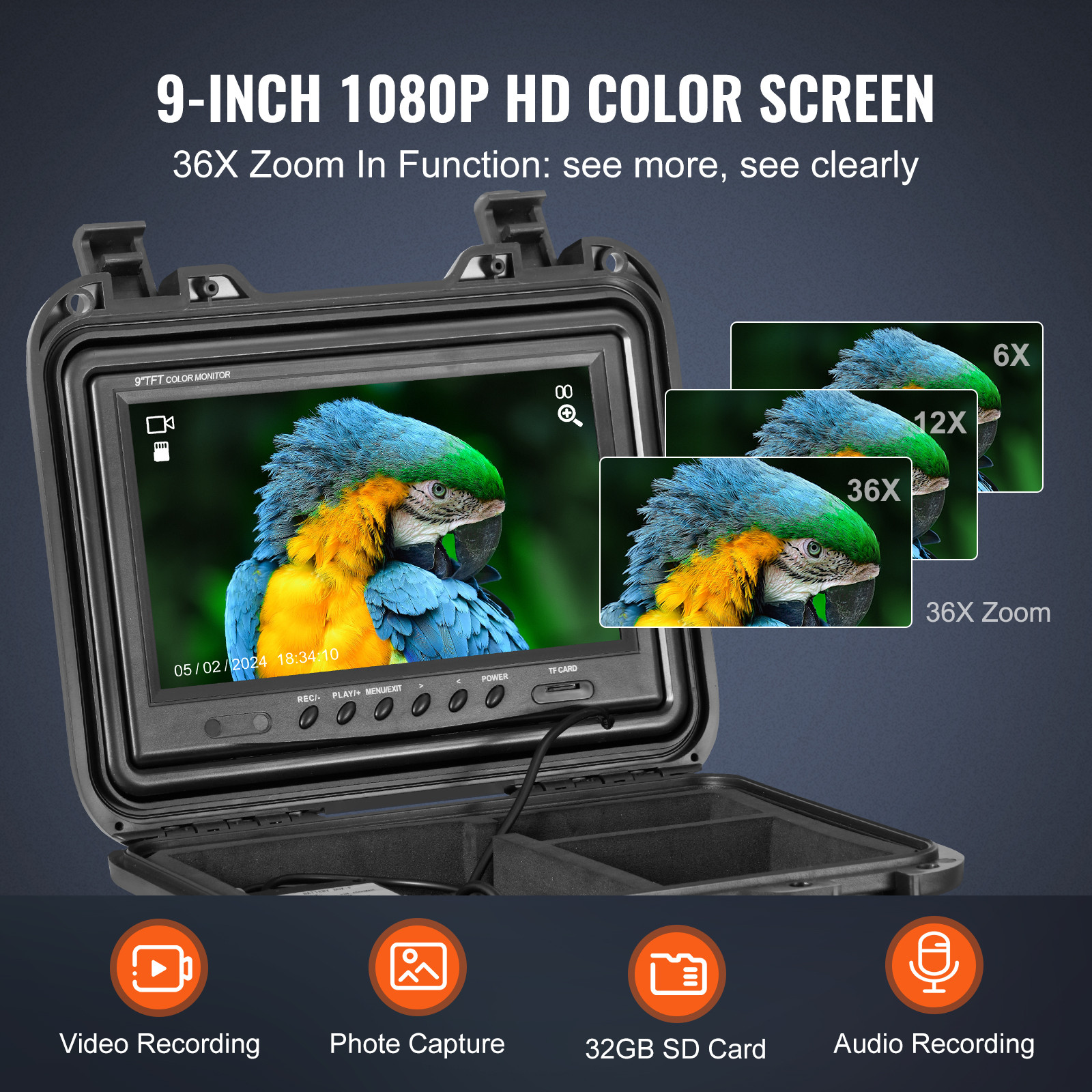 VEVOR Sewer Camera 165ft/50m Self-Leveling Drain Camera with 9″ Screen 36X Zoom