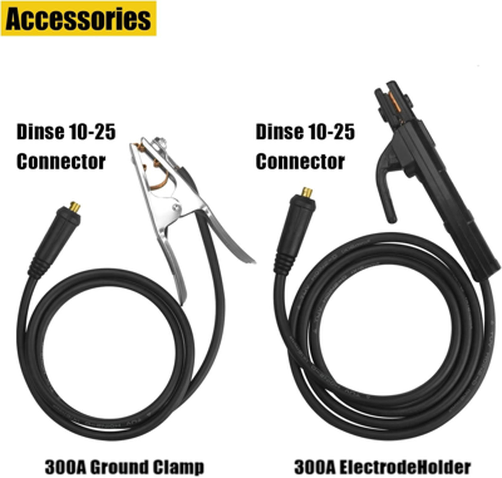 Electrode Holder Set with Cable and Ground Clamp for Stick Welding, 300A Copper