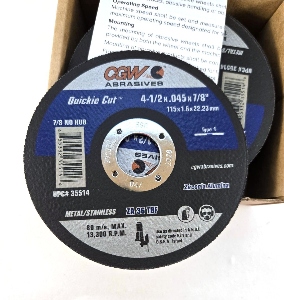 25 CGW Quickie Cut-Off Wheel 4-1/2″ x .045″ x 7/8″ 35514 Metal Stainless Steel
